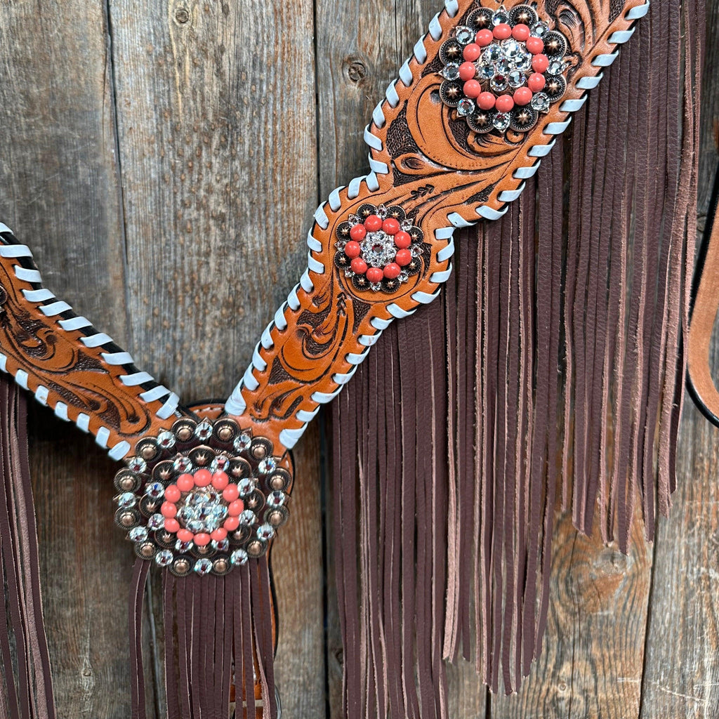 Whipstitch Coral and Clear One Ear/ Breastcollar Tack Set #OEBC516 — view 9