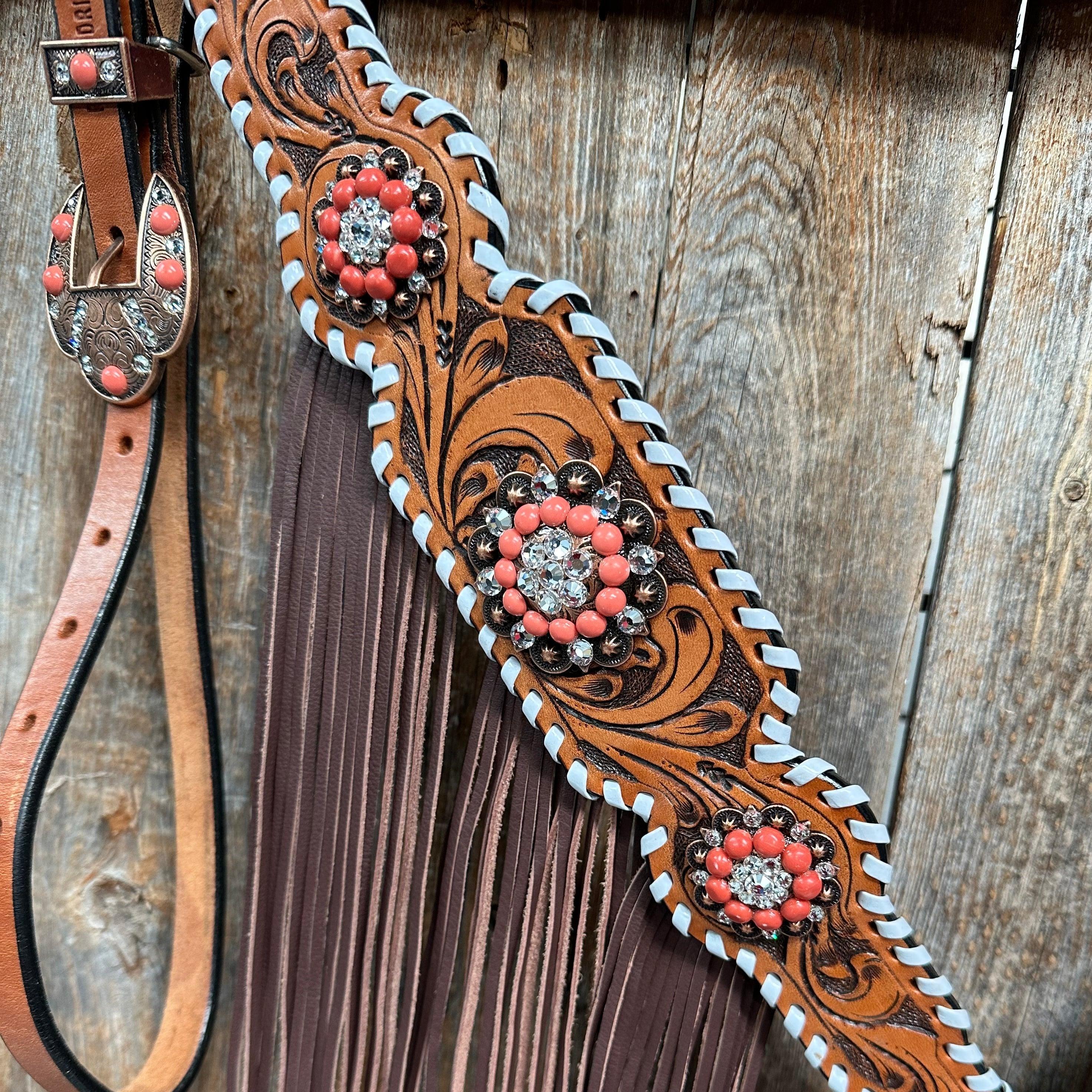 Whipstitch Coral and Clear One Ear/ Breastcollar Tack Set #OEBC516 — view 10