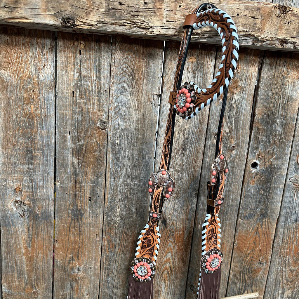 Whipstitch Coral and Clear One Ear/ Breastcollar Tack Set #OEBC516 — view 3