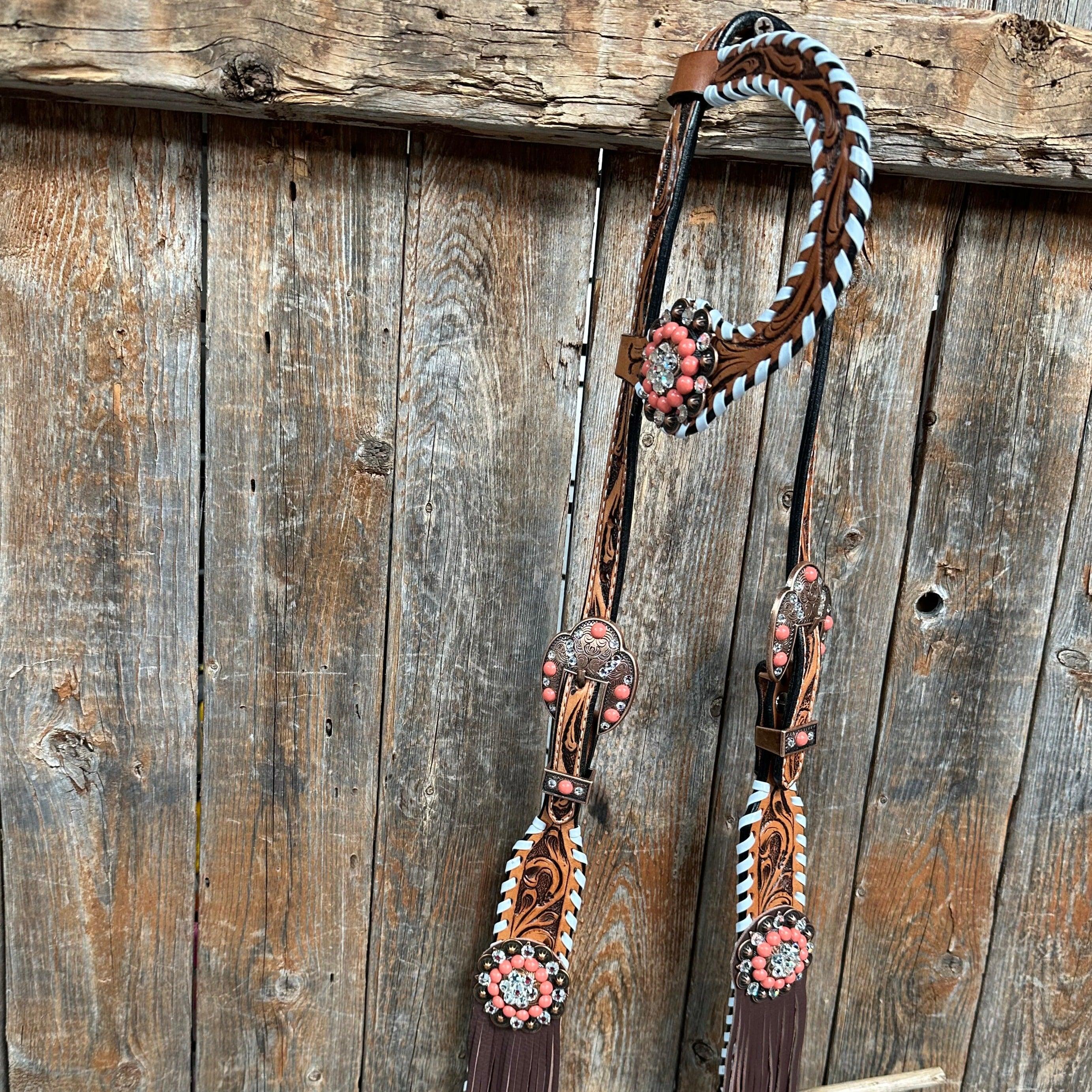Whipstitch Coral and Clear One Ear/ Breastcollar Tack Set #OEBC516 — view 3