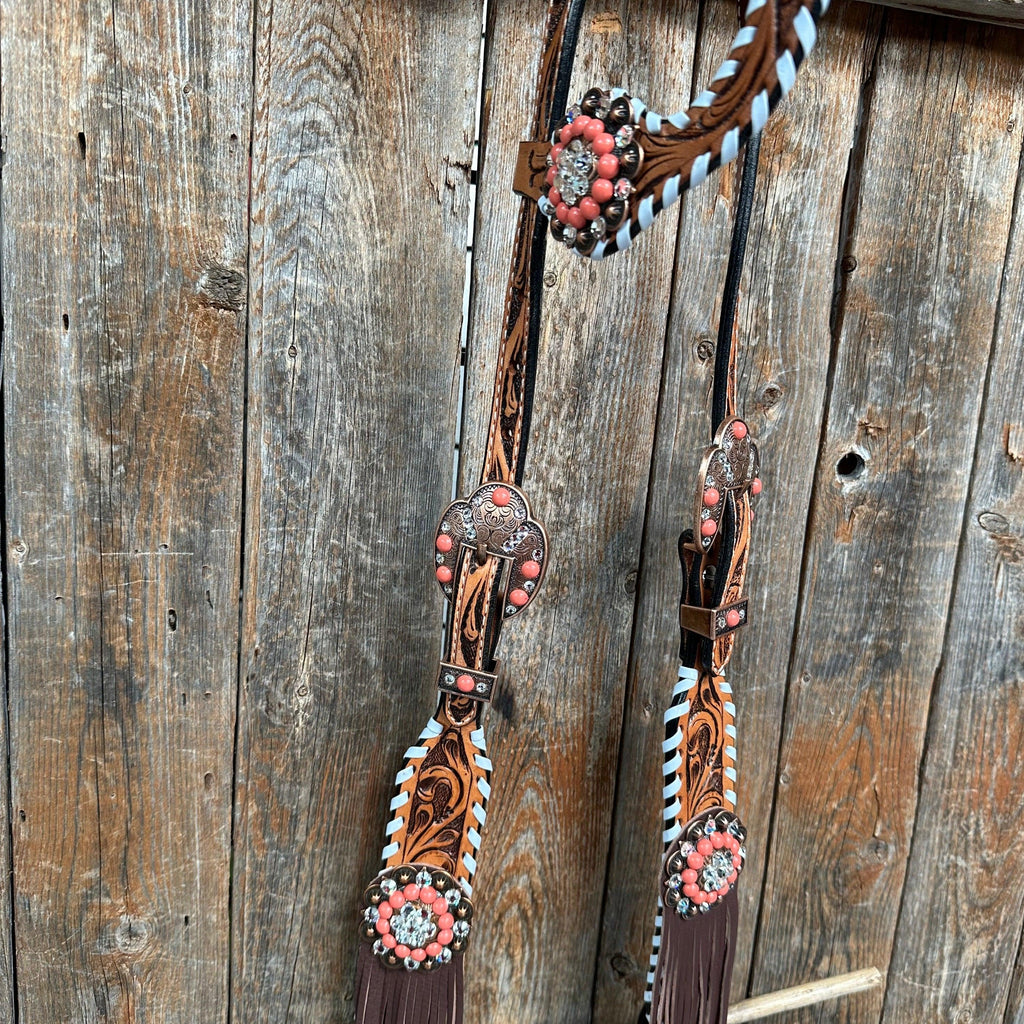 Whipstitch Coral and Clear One Ear/ Breastcollar Tack Set #OEBC516 — view 4