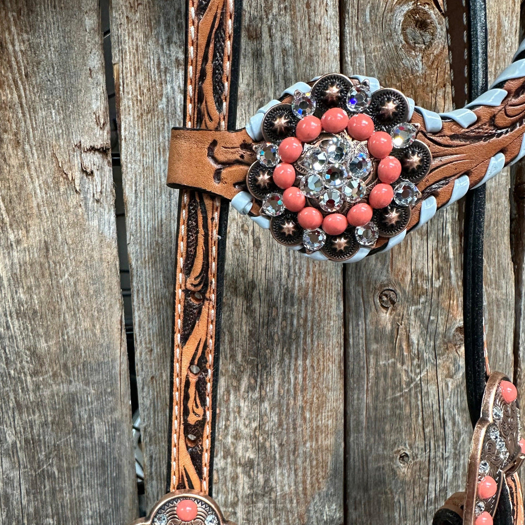 Whipstitch Coral and Clear One Ear/ Breastcollar Tack Set #OEBC516 — view 5