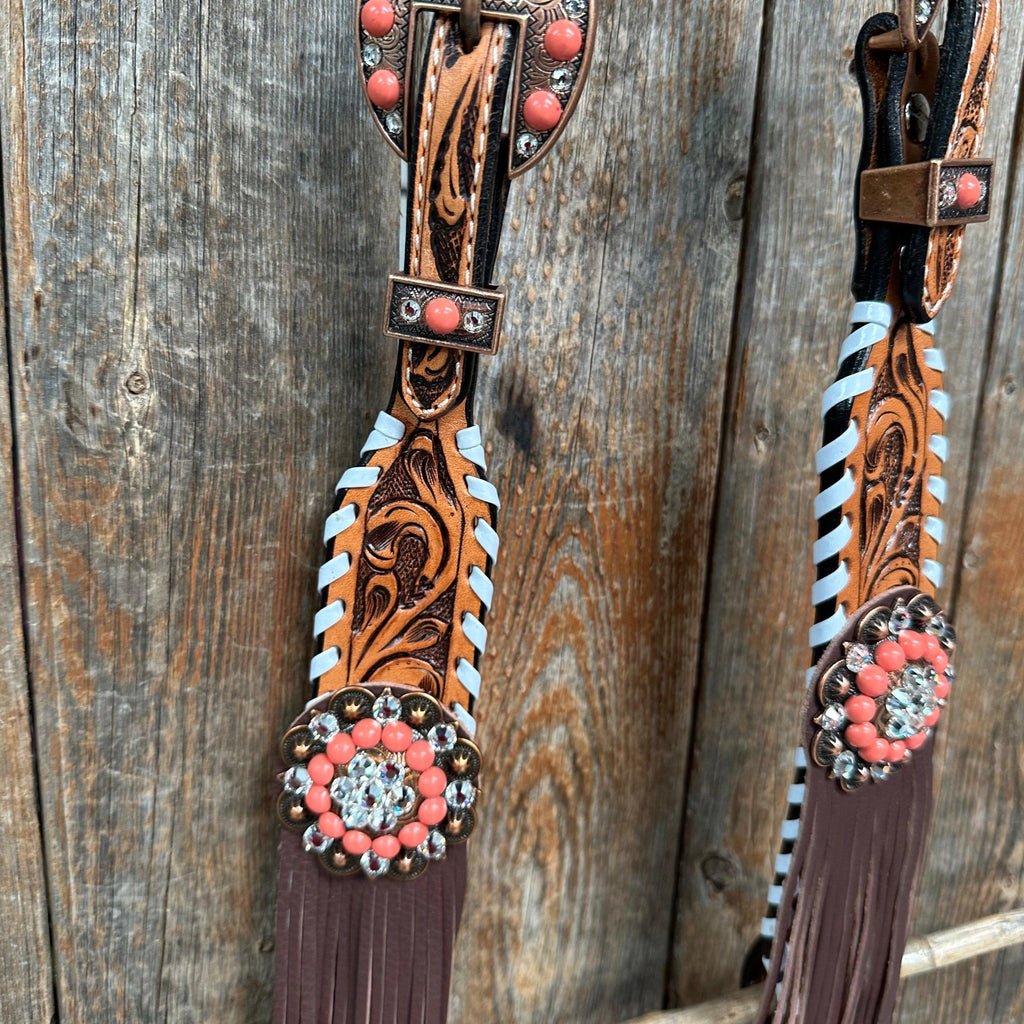 Whipstitch Coral and Clear One Ear/ Breastcollar Tack Set #OEBC516 — view 6
