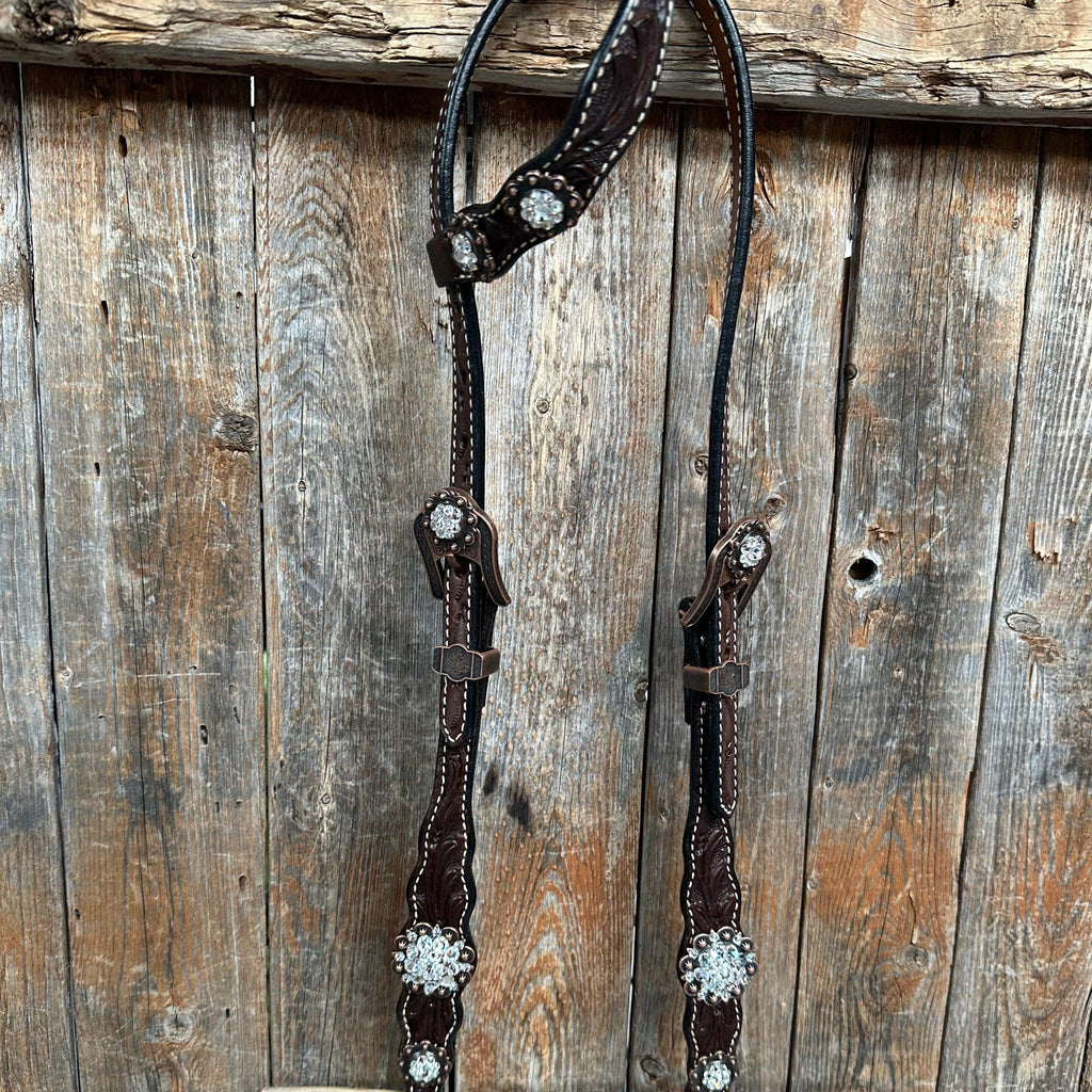 Dark Oil Floral Clear One Ear/ Breastcollar Tack Set #OEBC517 — view 3