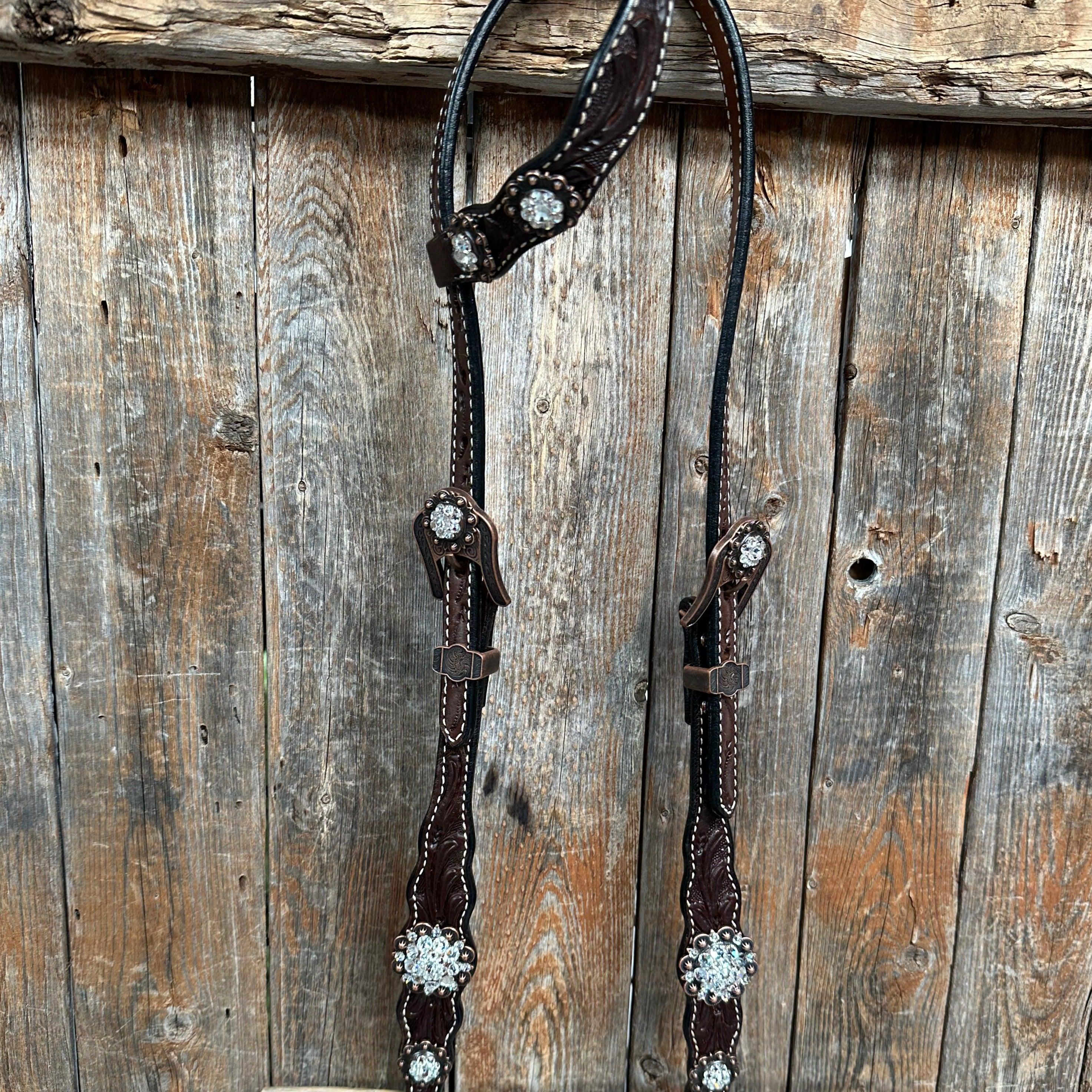 Dark Oil Floral Clear One Ear/ Breastcollar Tack Set #OEBC517 — view 3
