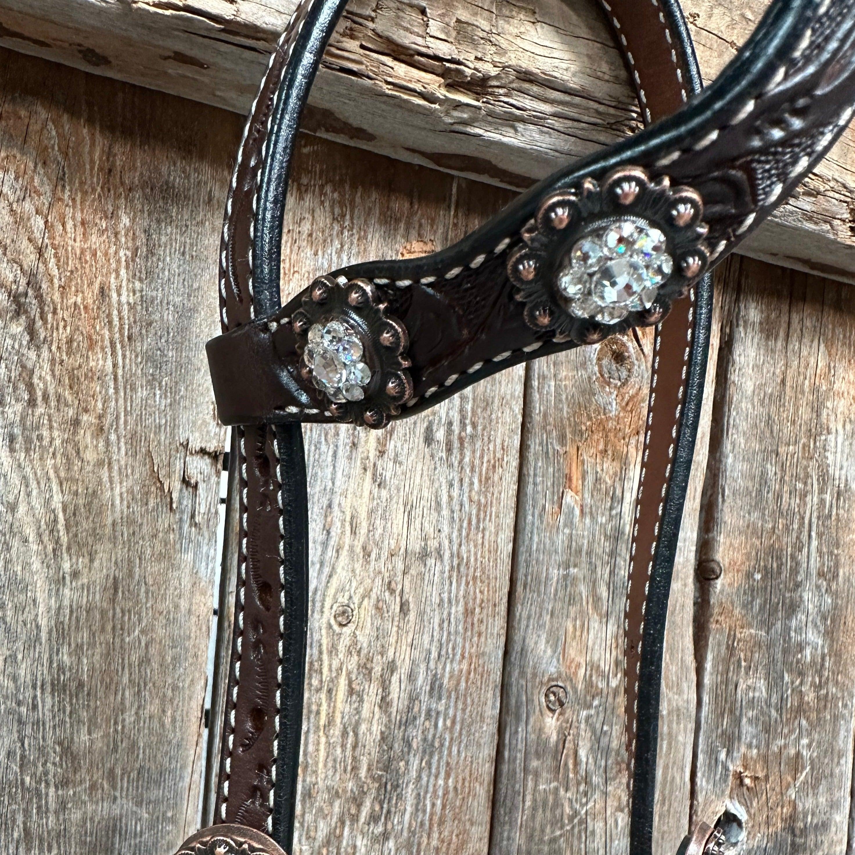 Dark Oil Floral Clear One Ear/ Breastcollar Tack Set #OEBC517 — view 4