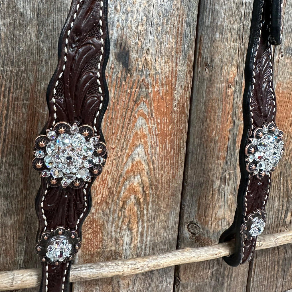 Dark Oil Floral Clear One Ear/ Breastcollar Tack Set #OEBC517 — view 5