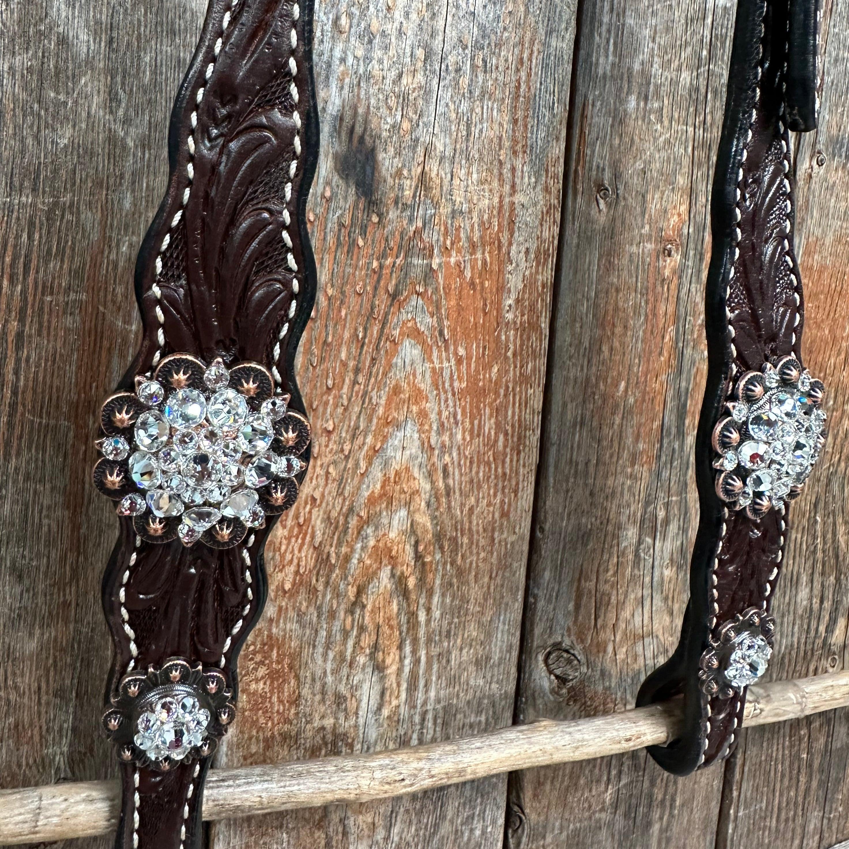 Dark Oil Floral Clear One Ear/ Breastcollar Tack Set #OEBC517 — view 5