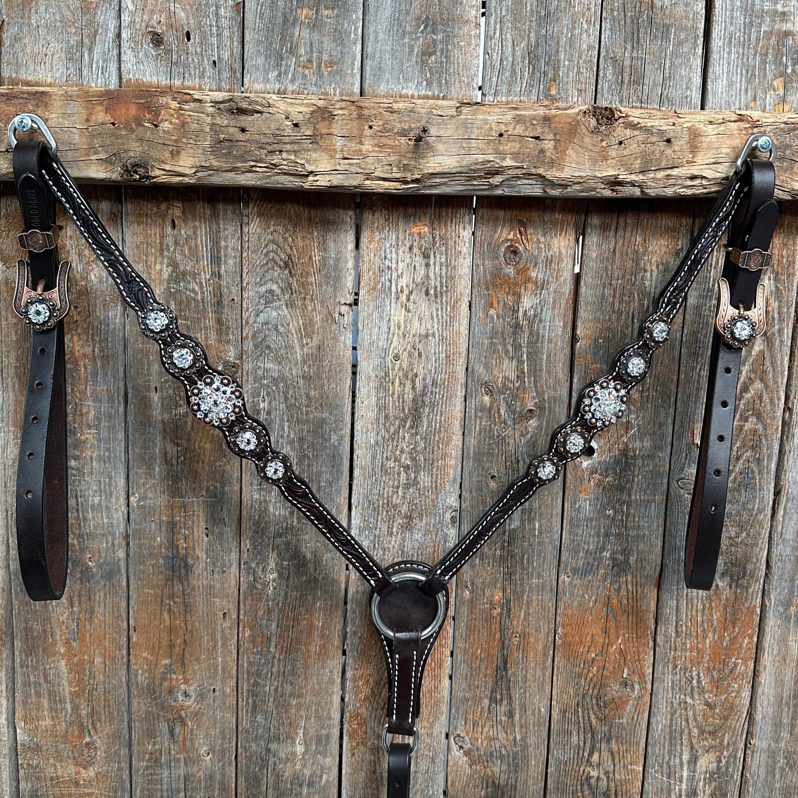 Dark Oil Floral Clear One Ear/ Breastcollar Tack Set #OEBC517 — view 6