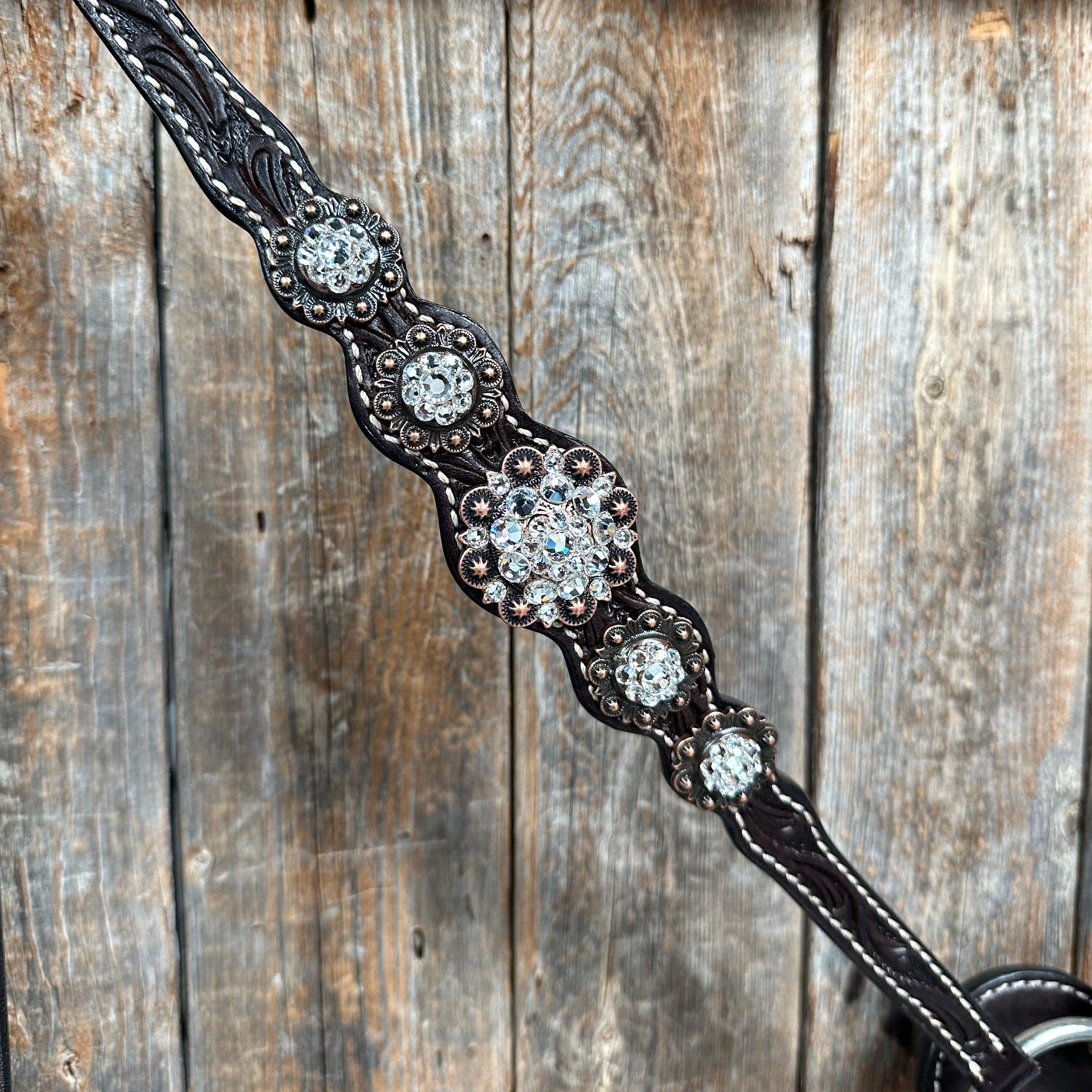 Dark Oil Floral Clear One Ear/ Breastcollar Tack Set #OEBC517 — view 7