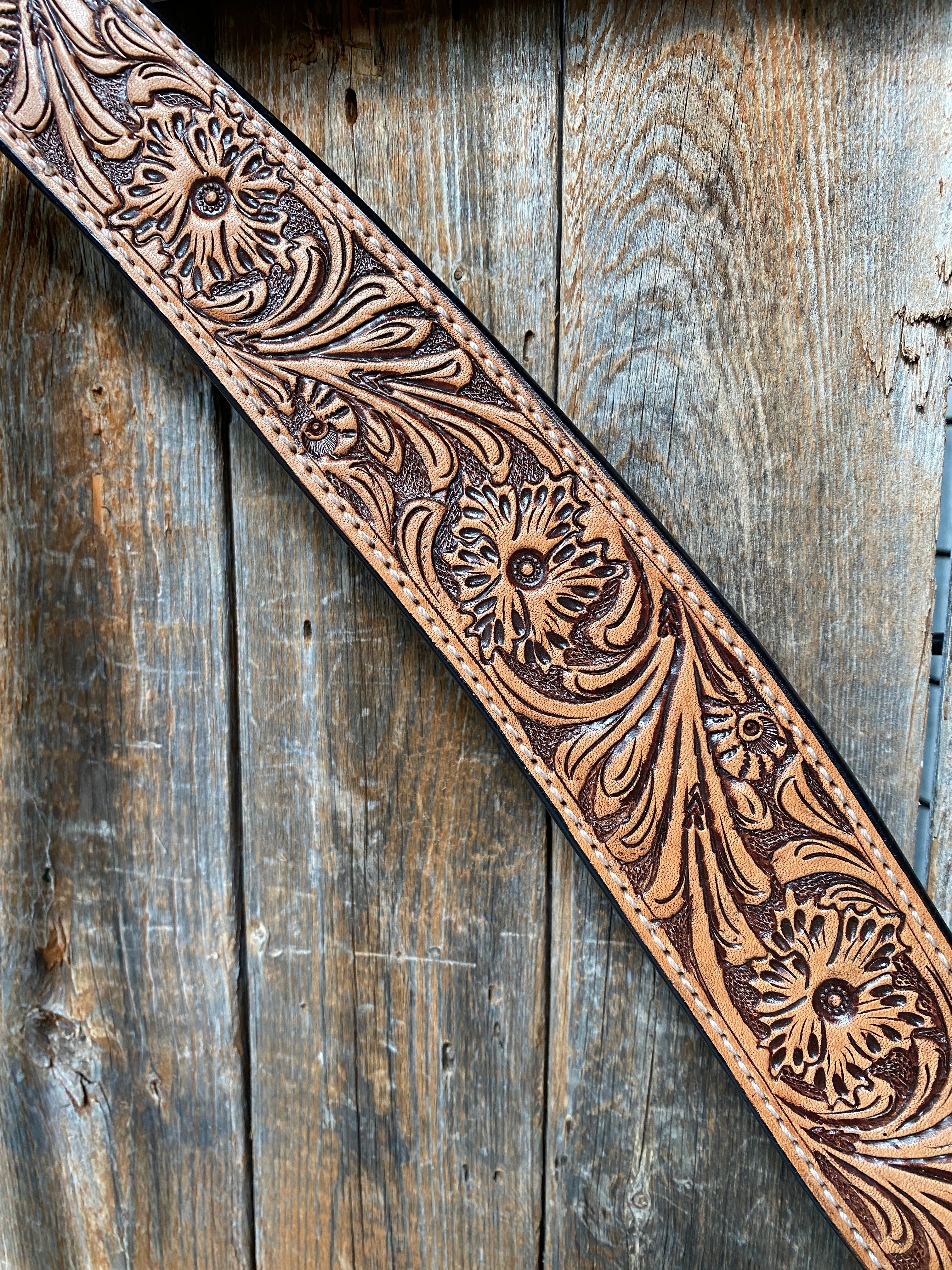 Light Oil Floral Tooled Wide / Roper Style Breastcollar — view 2