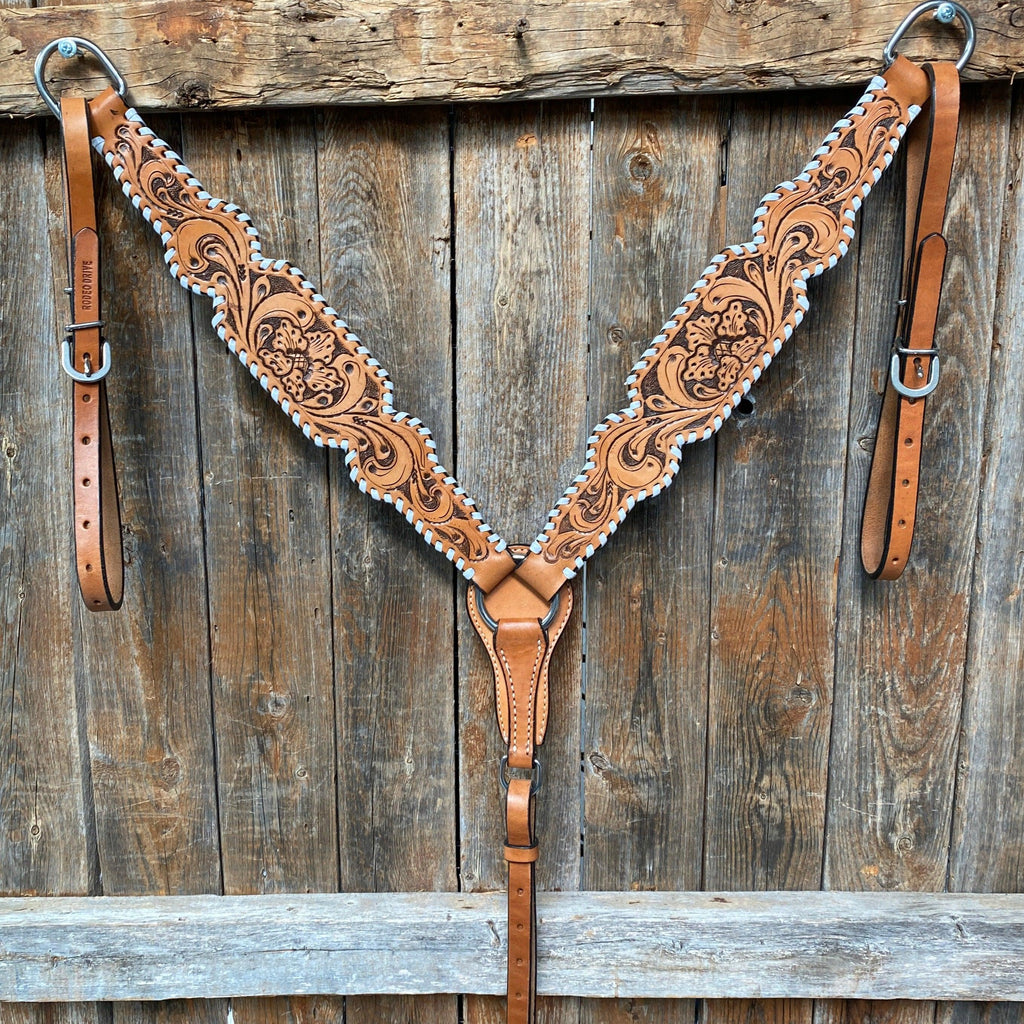 Light Oil Floral Tooled - White Whipstitch Breastcollar