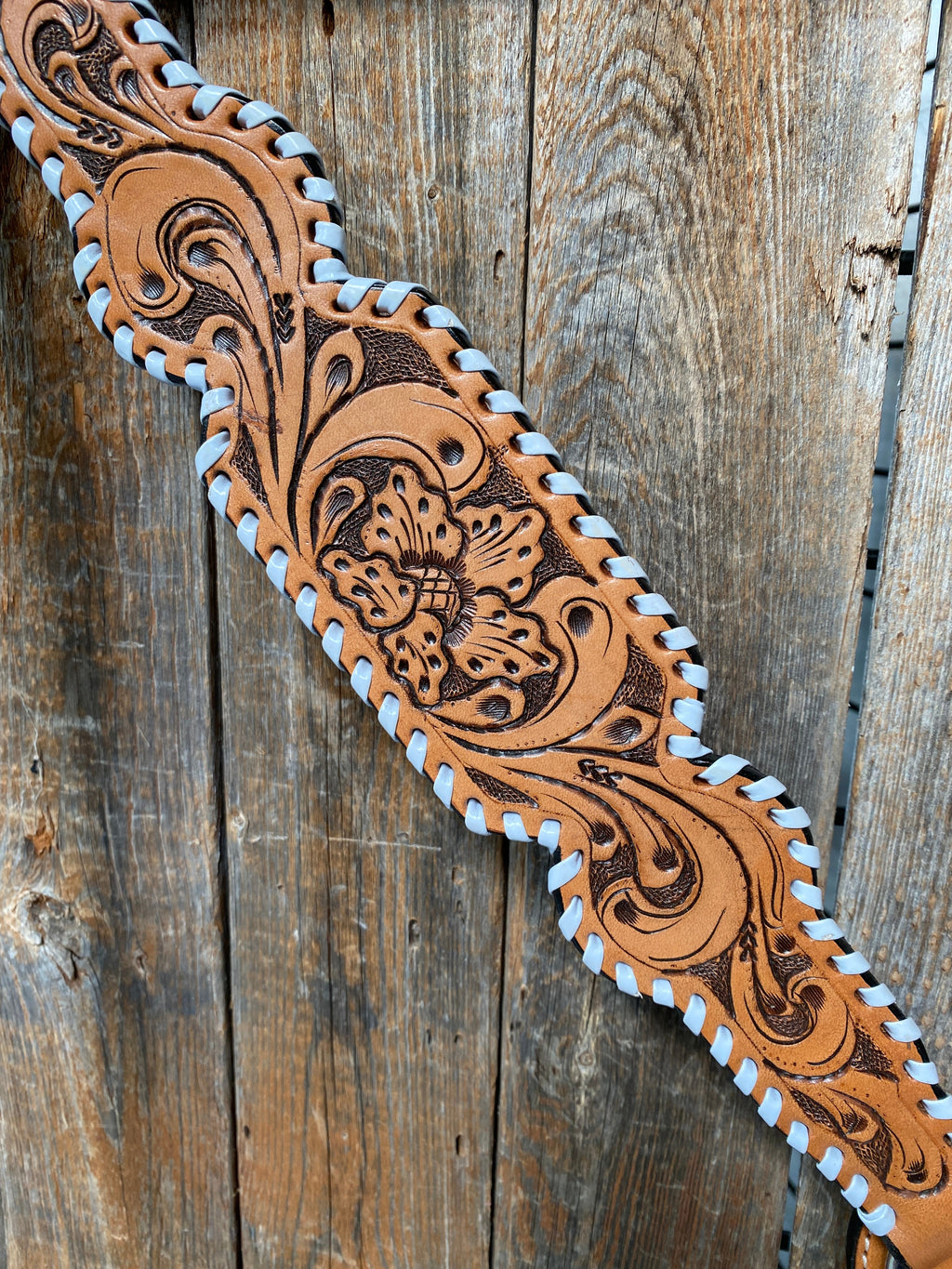 Light Oil Floral Tooled - White Whipstitch Breastcollar — view 2