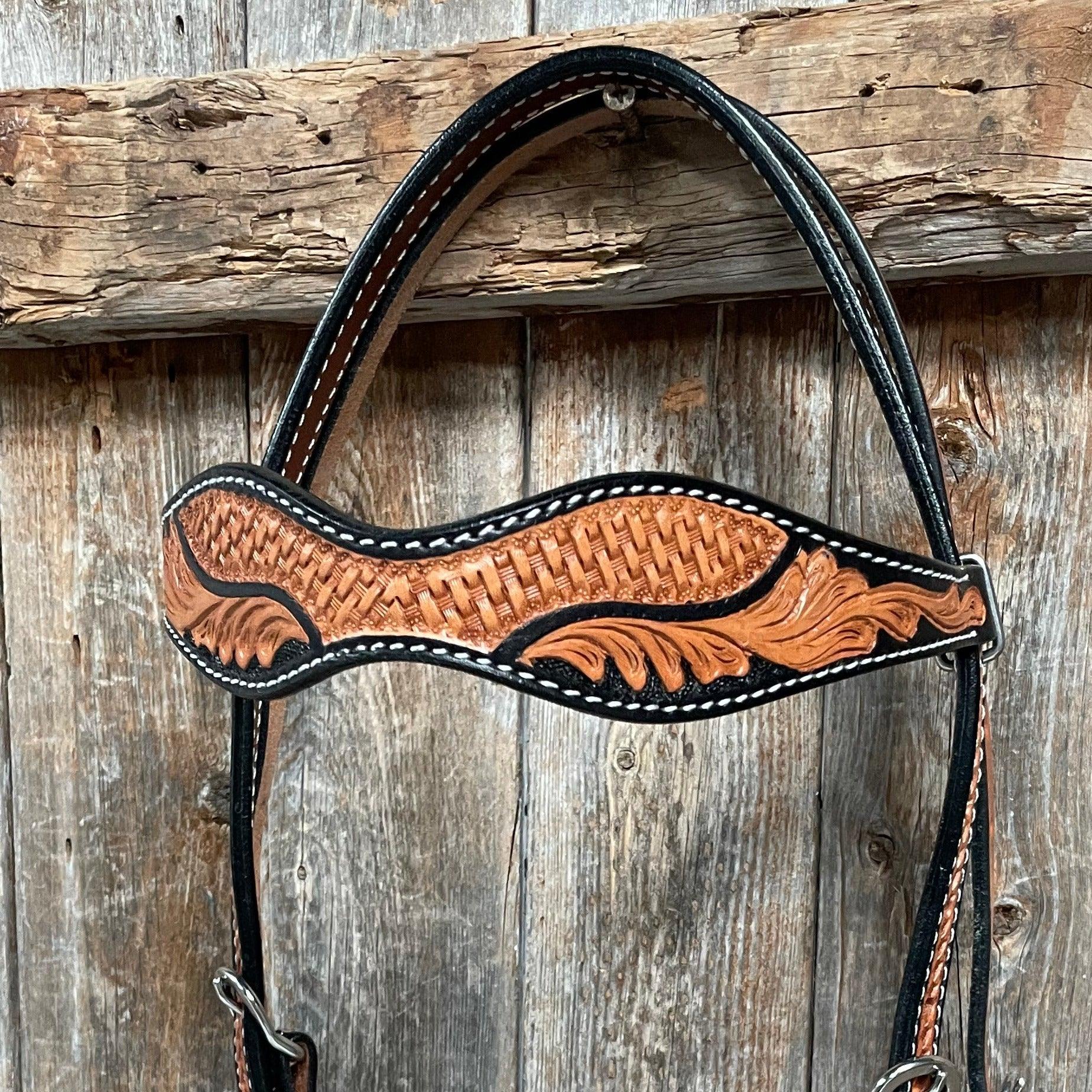 Basketweave - Leaf Scalloped Two Tone Browband Headstall/Bridle #23078 — view 2