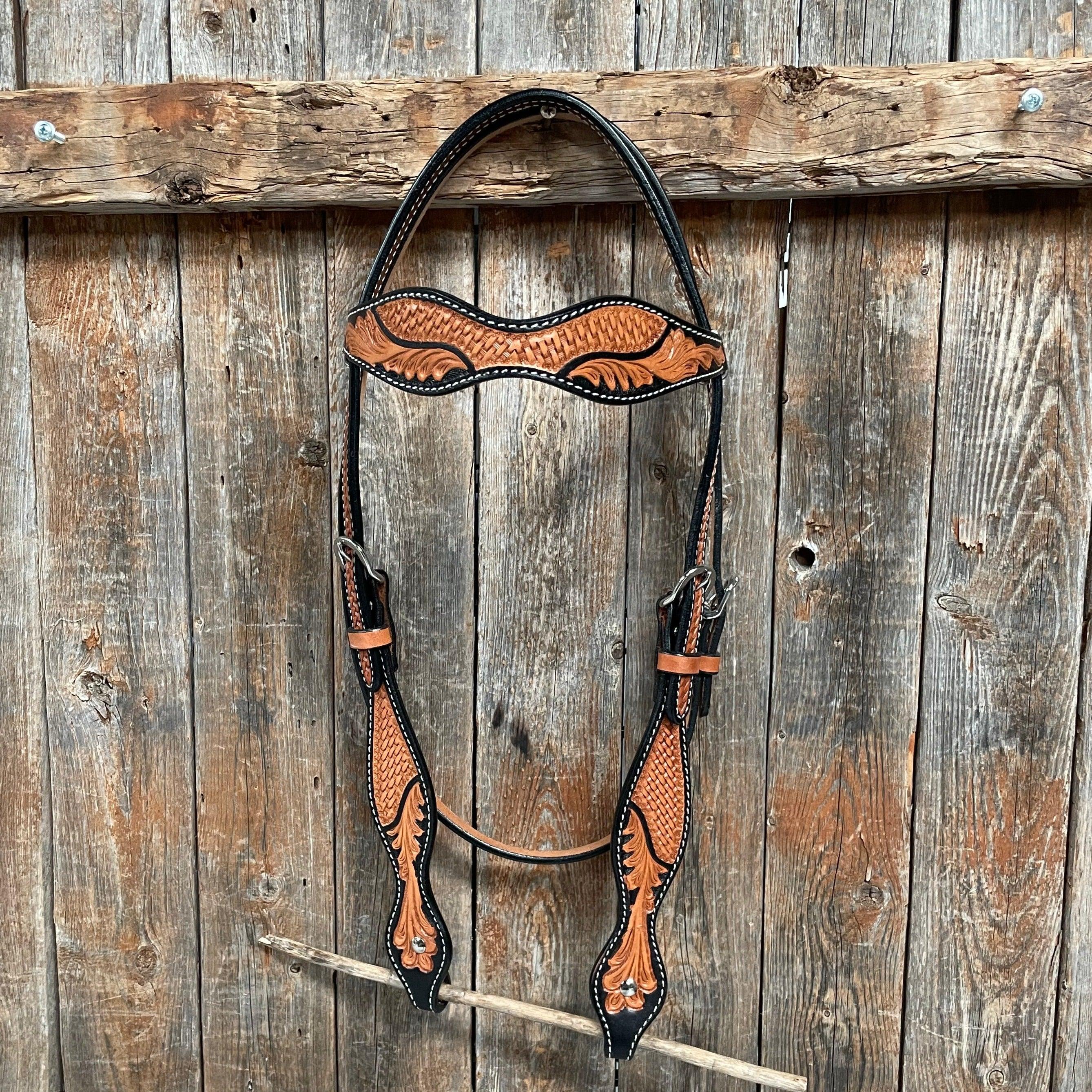 Basketweave - Leaf Scalloped Two Tone Browband Headstall/Bridle #23078