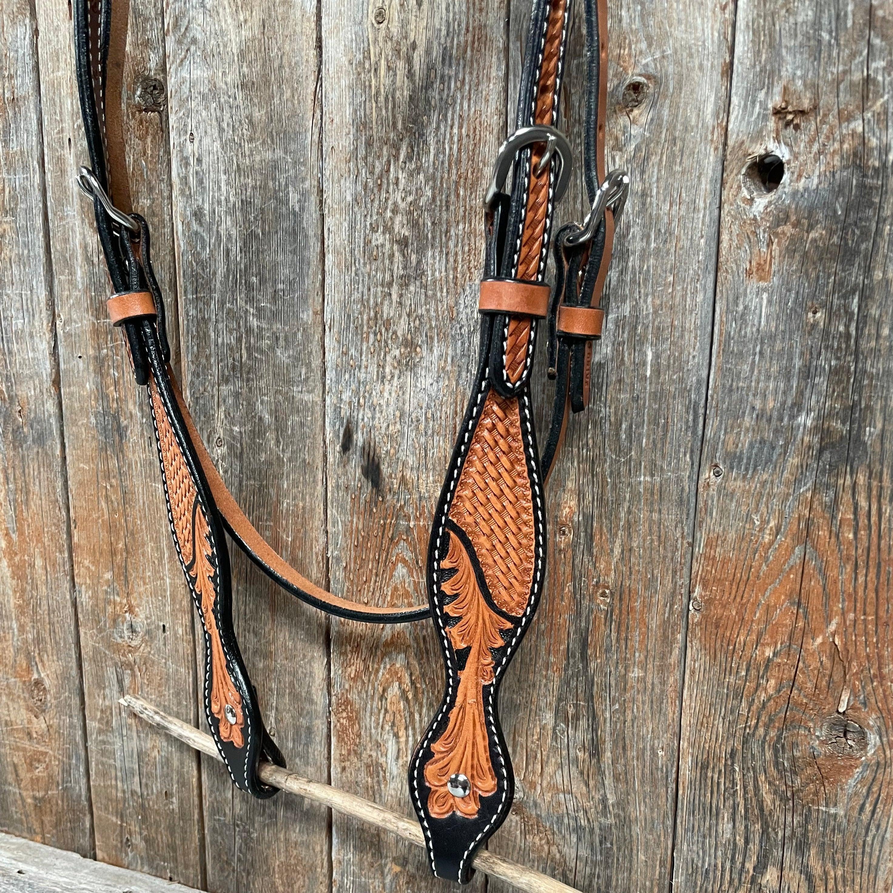 Basketweave - Leaf Scalloped Two Tone Browband Headstall/Bridle #23078 — view 3