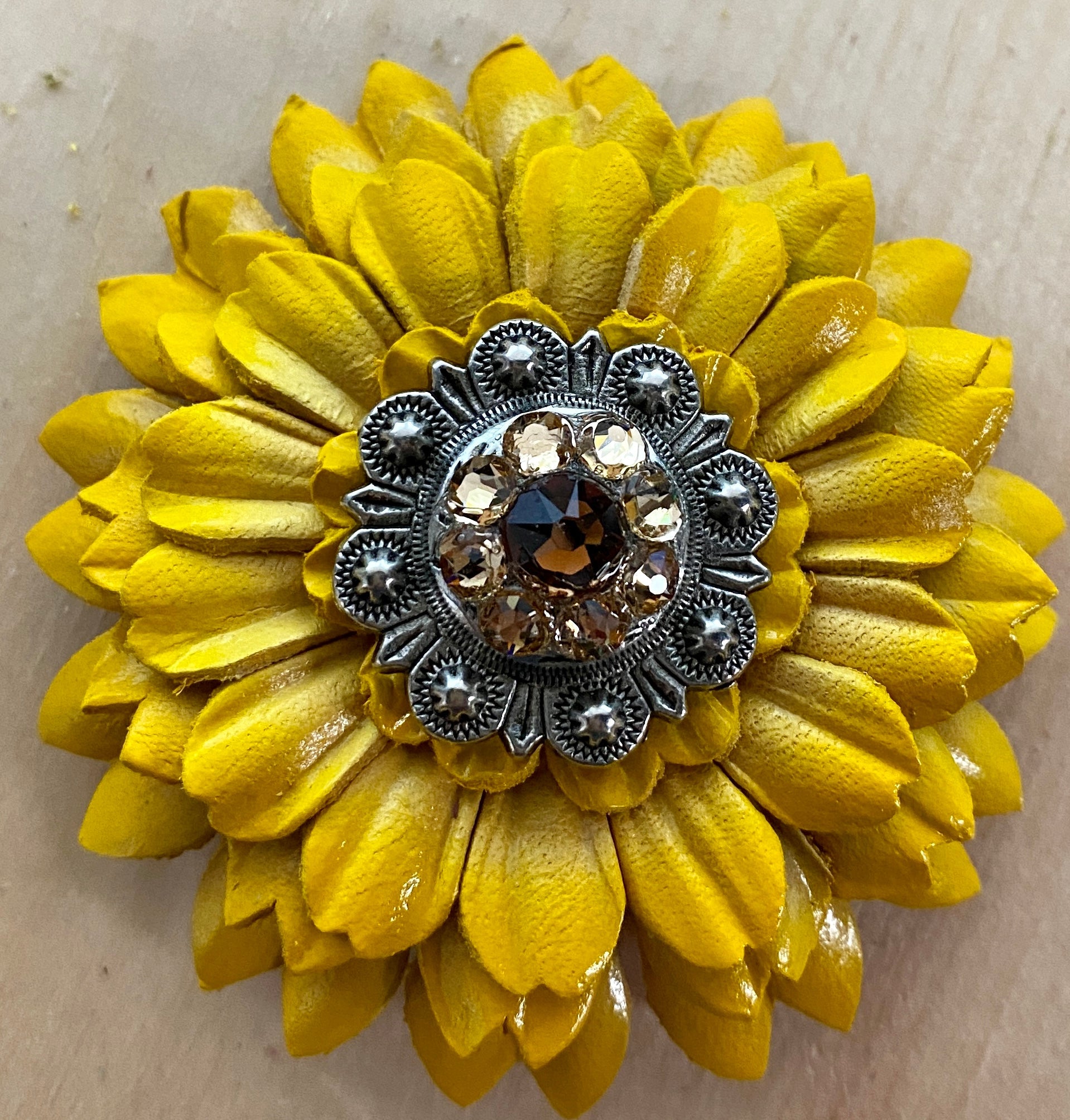 Yellow Daisy Leather Flowers - 1" Crystal Conchos - Options — view 4