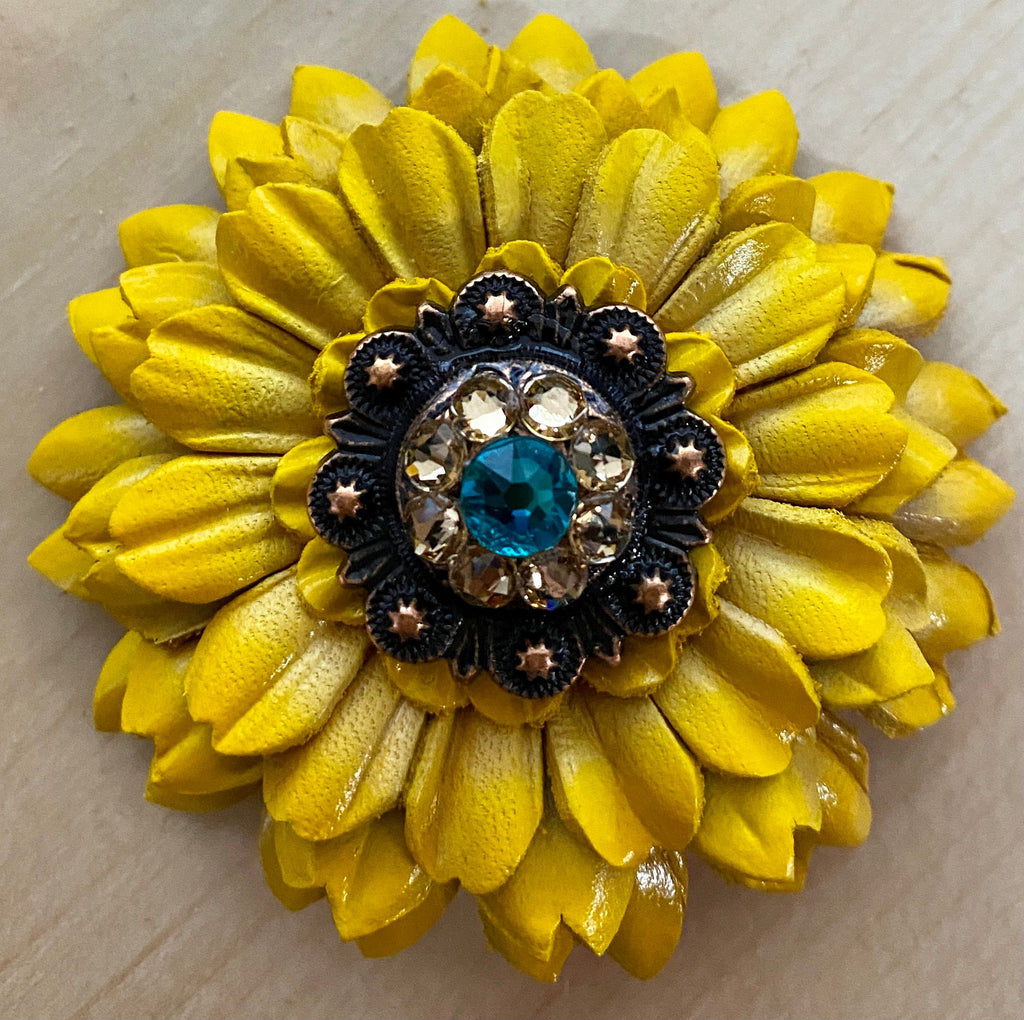 Yellow Daisy Leather Flowers - 1" Crystal Conchos - Options — view 5