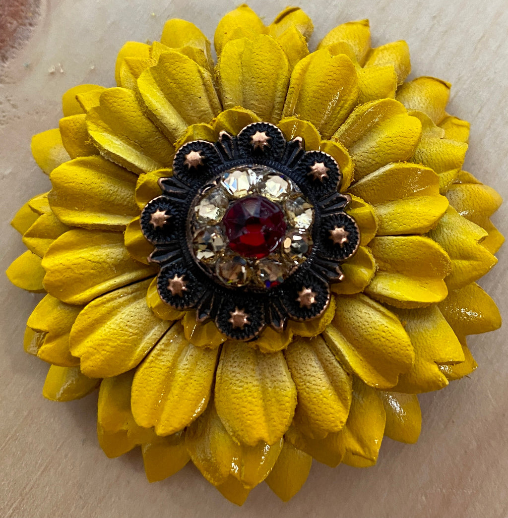 Yellow Daisy Leather Flowers - 1" Crystal Conchos - Options — view 6