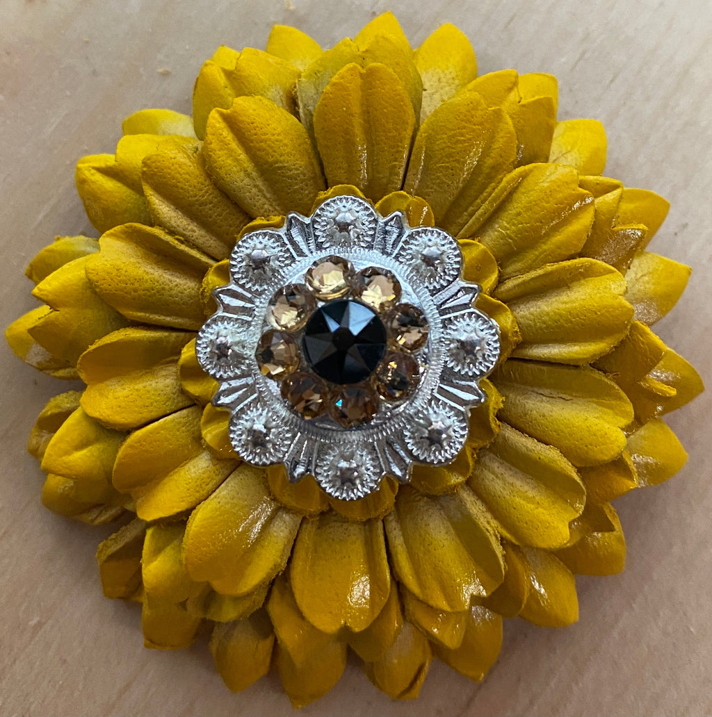 Yellow Daisy Leather Flowers - 1" Crystal Conchos - Options — view 2