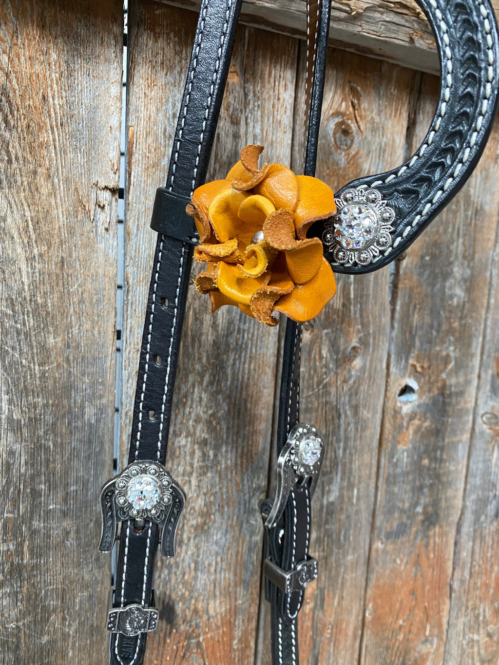 Black Basketweave Yellow and Clear Browband / One Ear Tack Set #BBBC442 — view 4