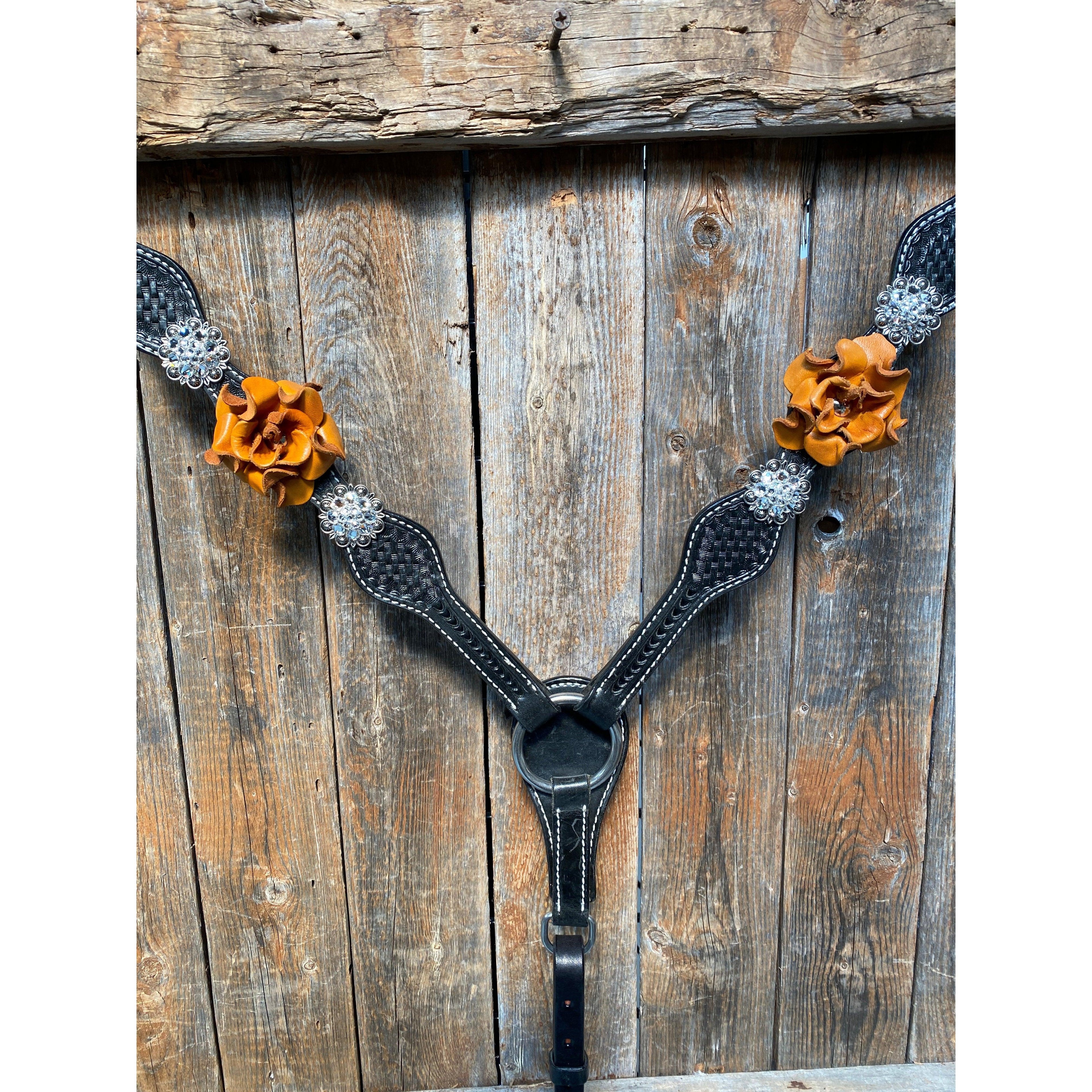 Black Basketweave Yellow and Clear Browband / One Ear Tack Set #BBBC442 — view 7