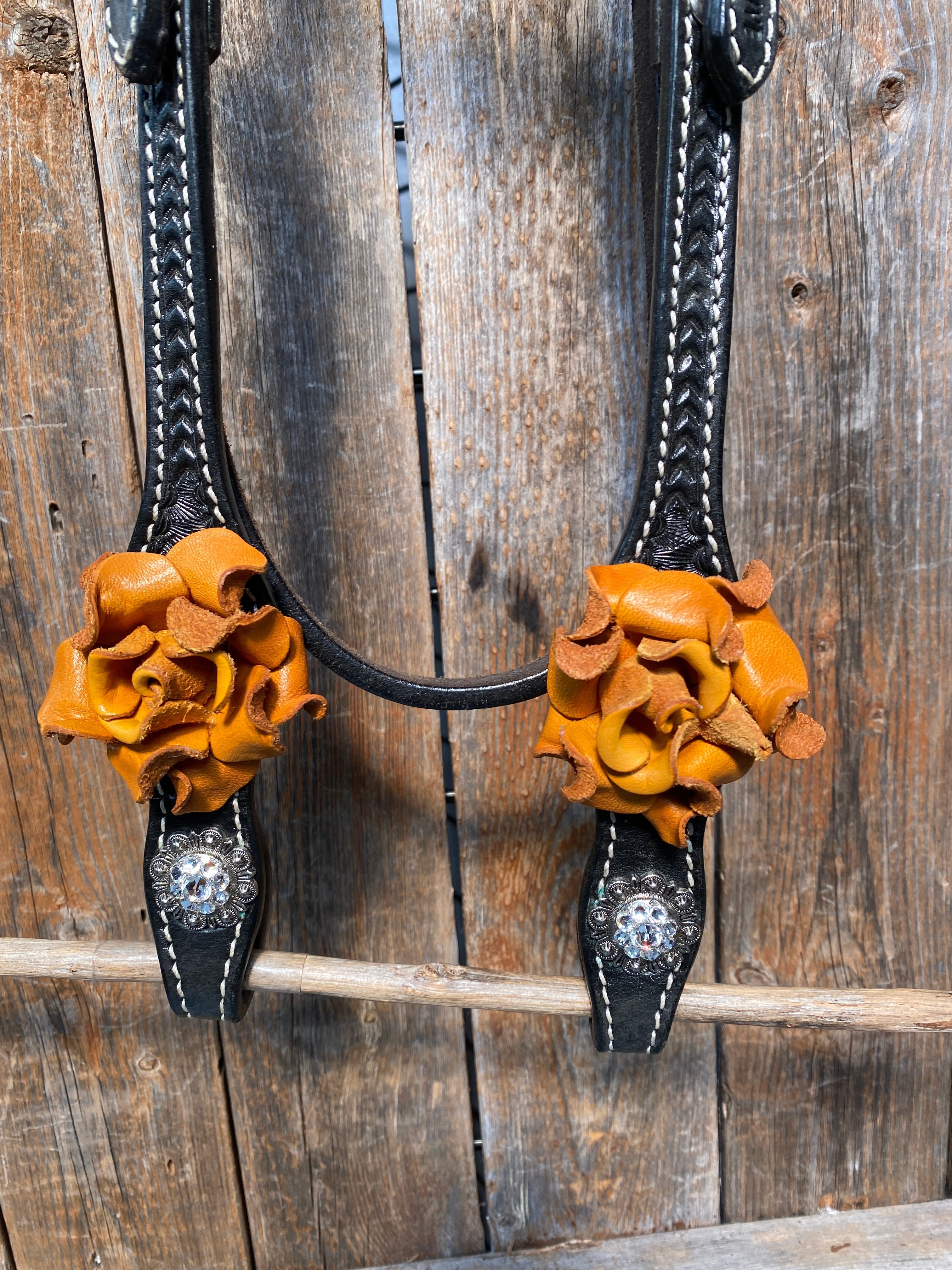 Black Basketweave Yellow and Clear Browband / One Ear Tack Set #BBBC442 — view 6