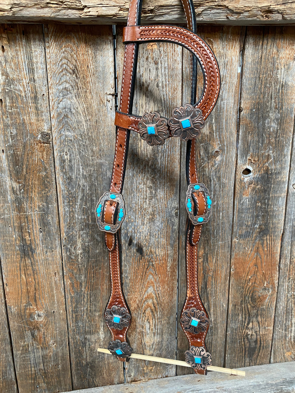 Medium Basketweave Turquoise One Ear & Breastcollar Tack Set #OEBC445 — view 2