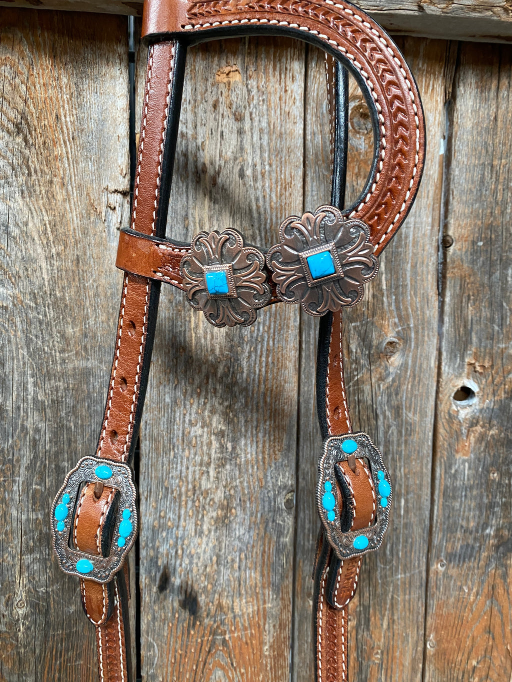 Medium Basketweave Turquoise One Ear & Breastcollar Tack Set #OEBC445 — view 6