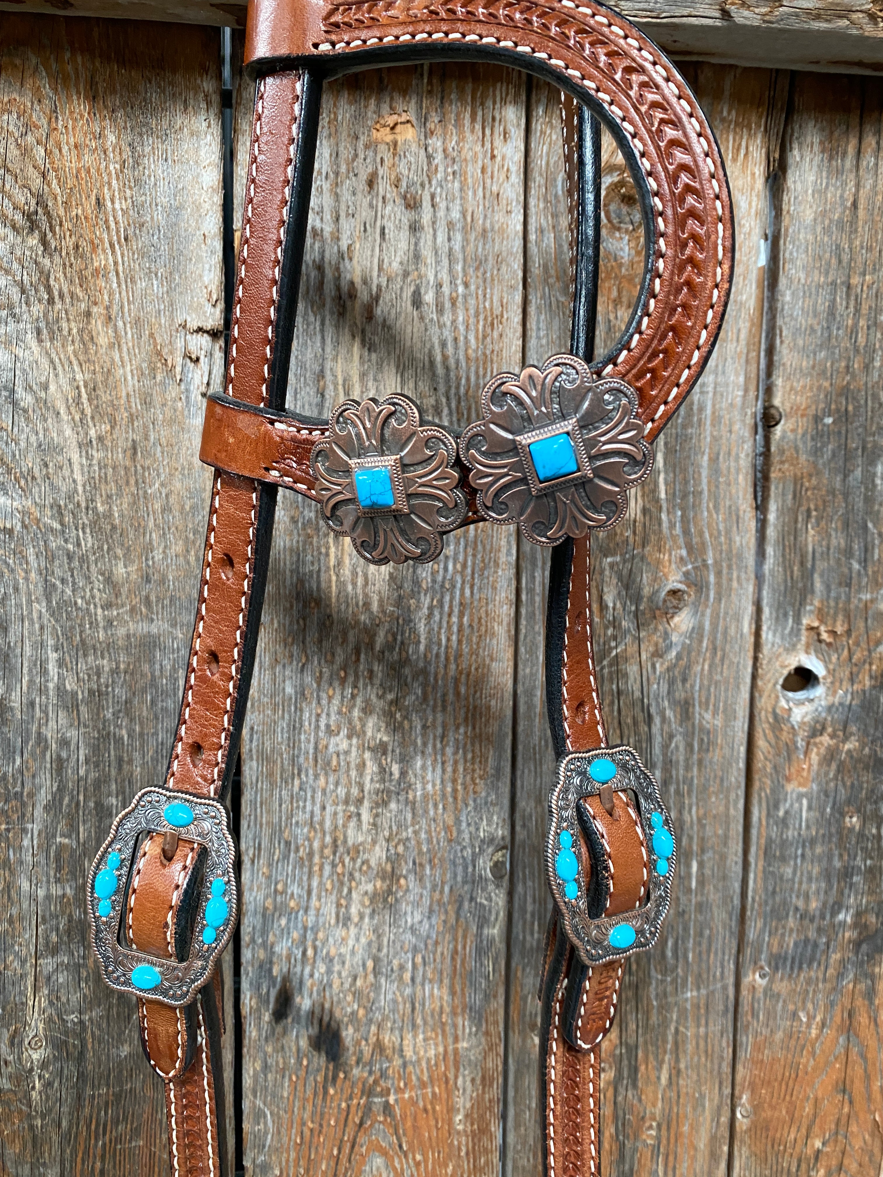 Medium Basketweave Turquoise One Ear & Breastcollar Tack Set #OEBC445 — view 6