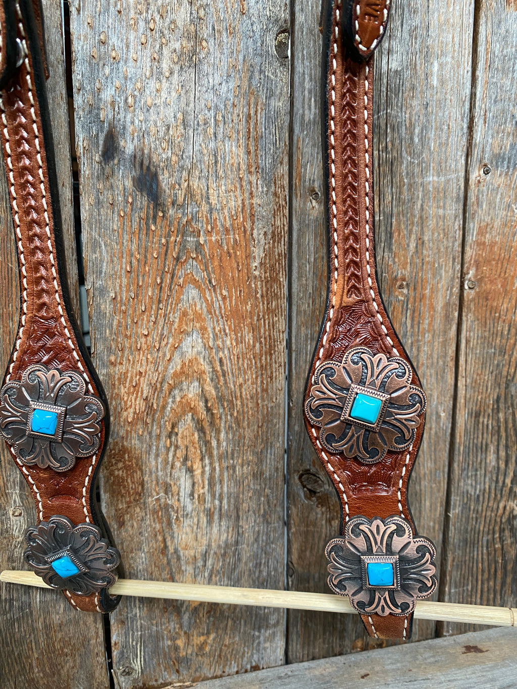 Medium Basketweave Turquoise One Ear & Breastcollar Tack Set #OEBC445 — view 7