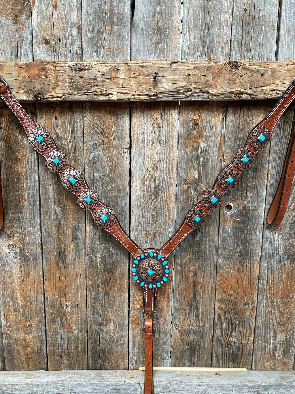 Medium Basketweave Turquoise One Ear & Breastcollar Tack Set #OEBC445 — view 3