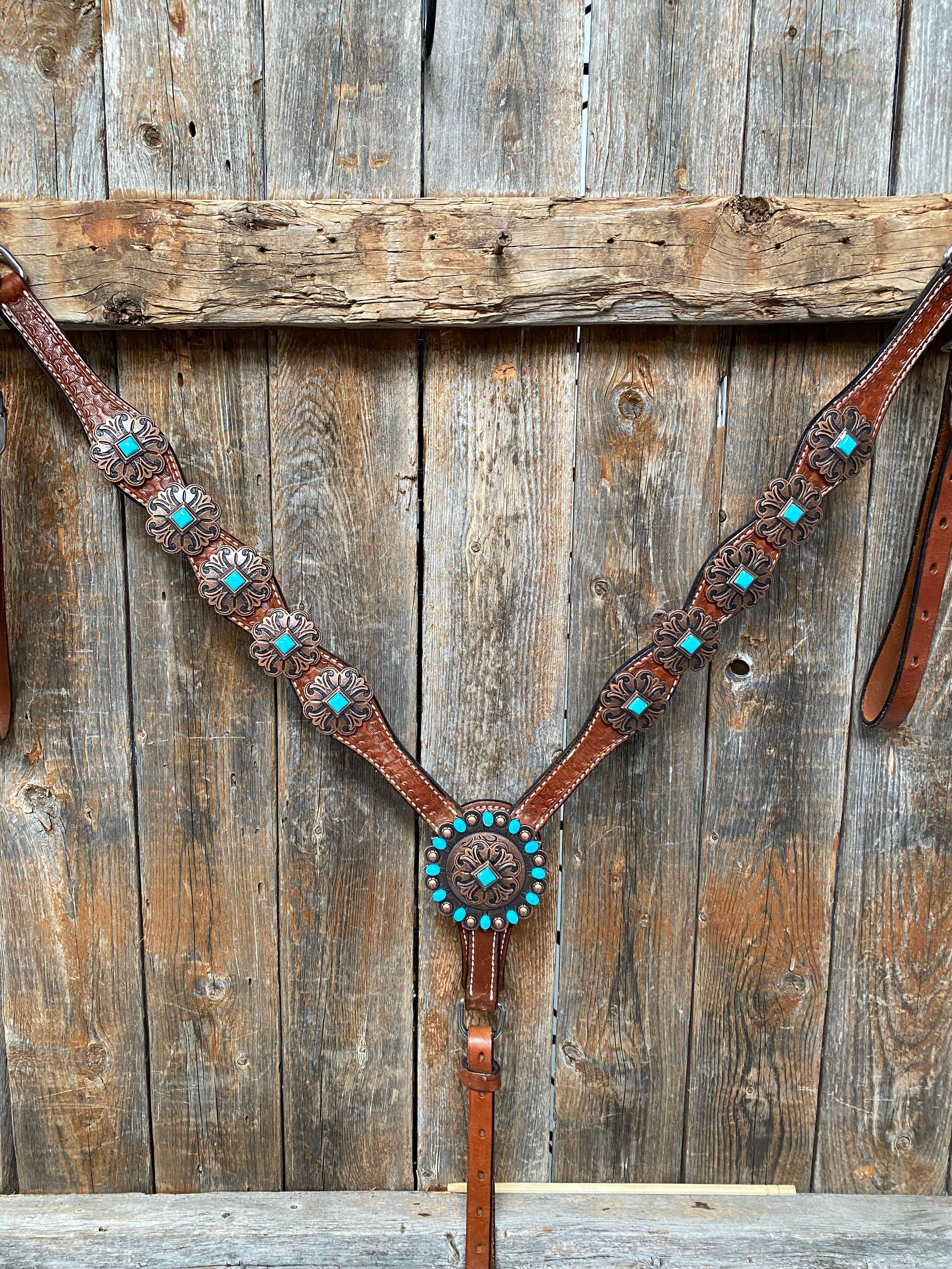 Medium Basketweave Turquoise One Ear & Breastcollar Tack Set #OEBC445 — view 3