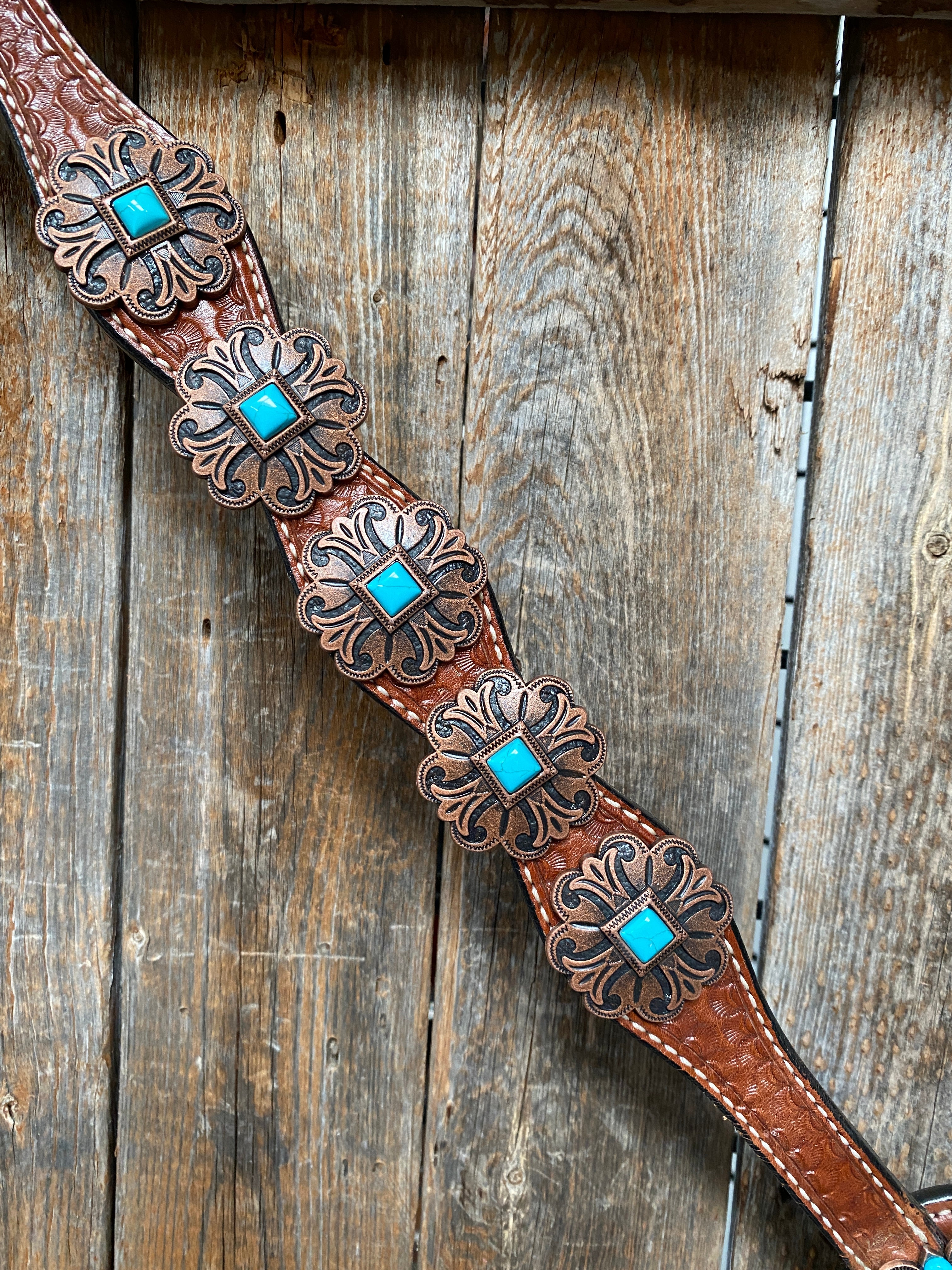 Medium Basketweave Turquoise One Ear & Breastcollar Tack Set #OEBC445 — view 4