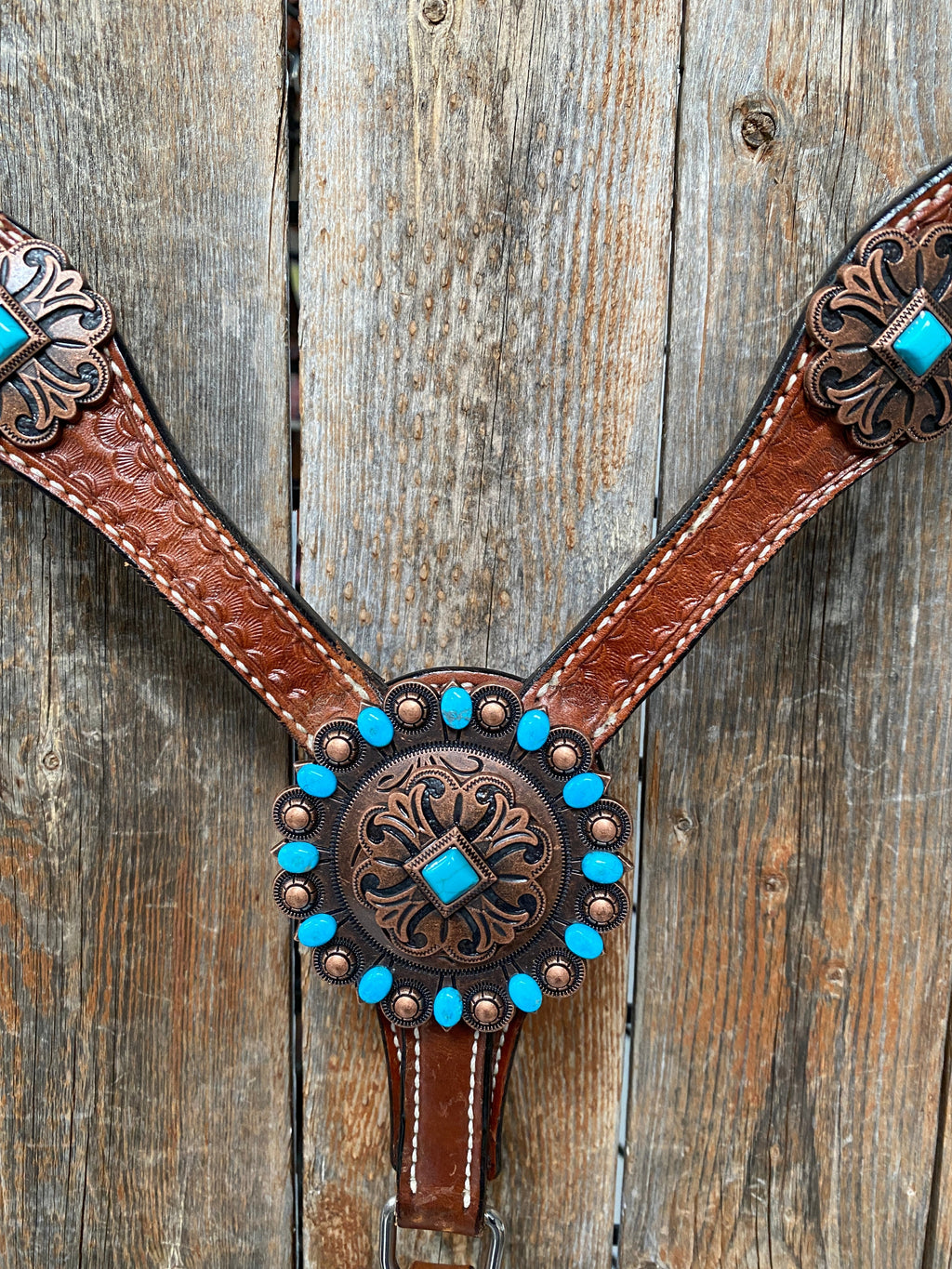 Medium Basketweave Turquoise One Ear & Breastcollar Tack Set #OEBC445 — view 5