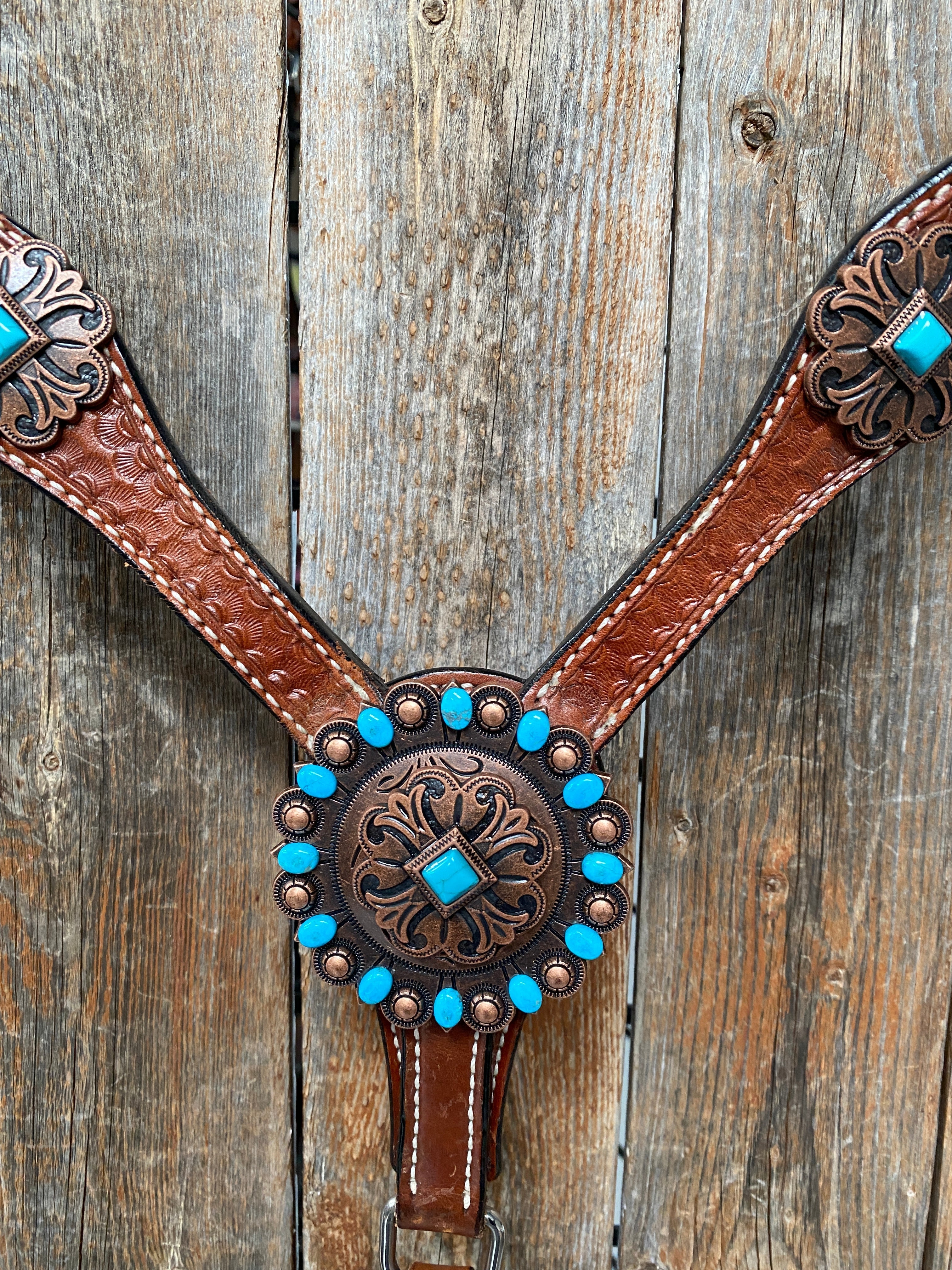 Medium Basketweave Turquoise One Ear & Breastcollar Tack Set #OEBC445 — view 5