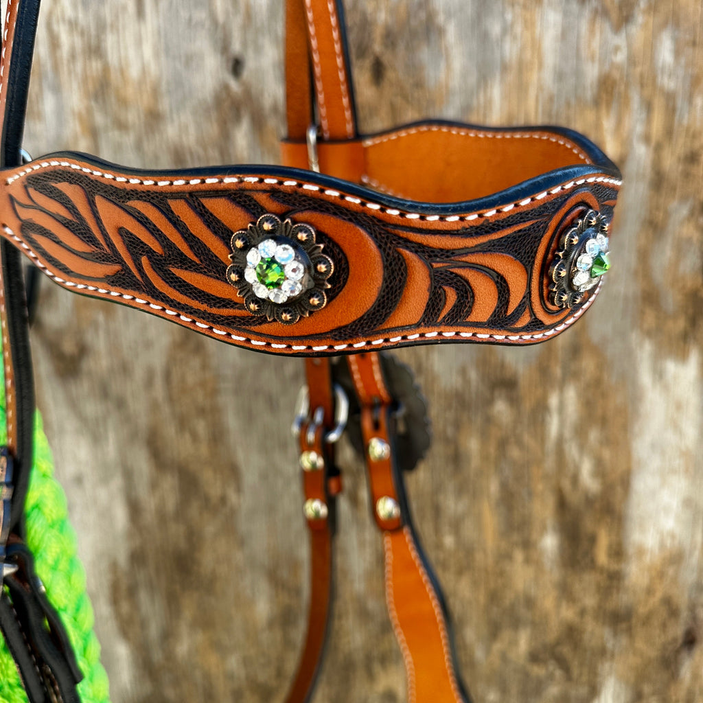 Lime Two Tone Zebra Striped Loping Hackamore #LHK100 — view 2