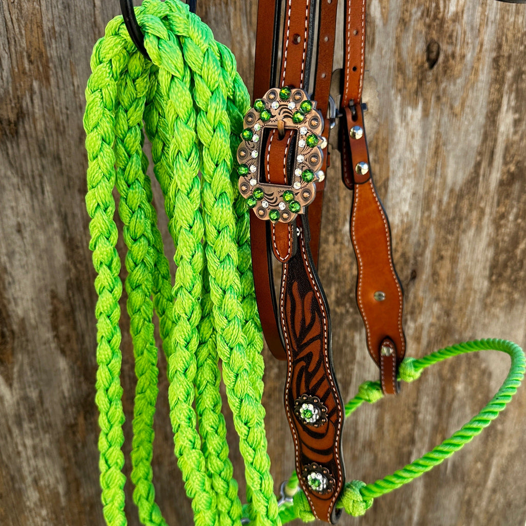 Lime Two Tone Zebra Striped Loping Hackamore #LHK100 — view 3