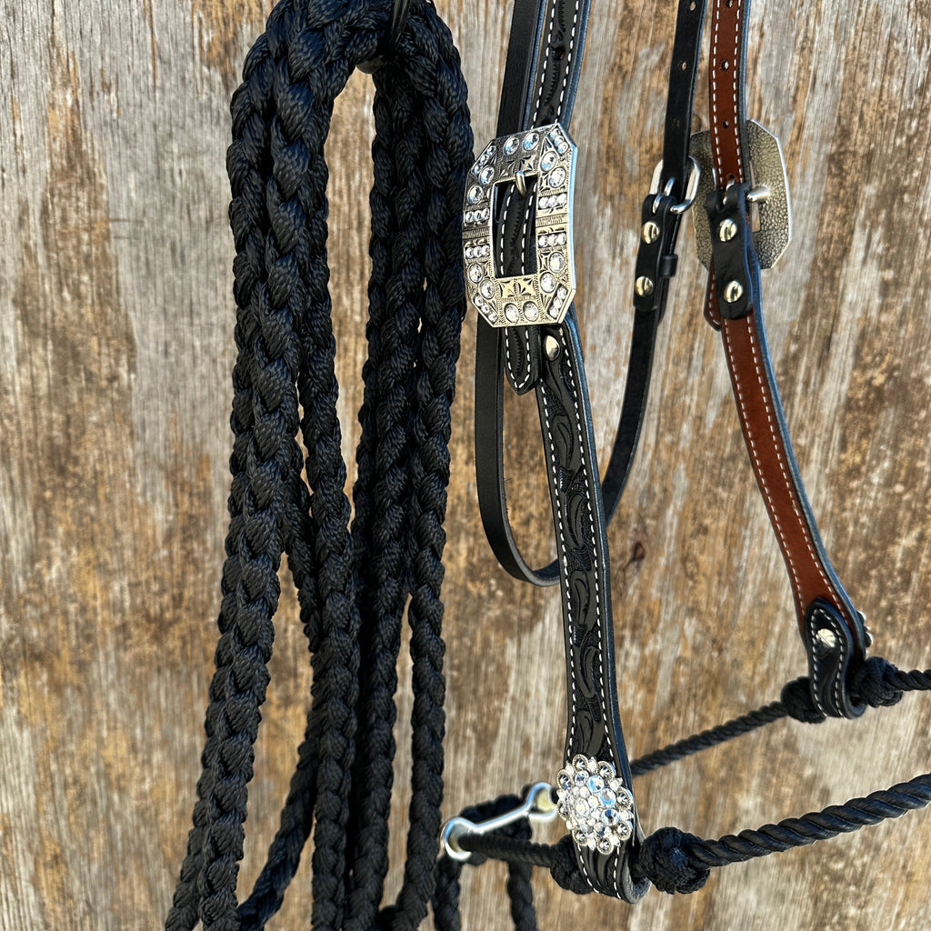 Black V-Brow Clear Loping Hackamore #LHK103 — view 3