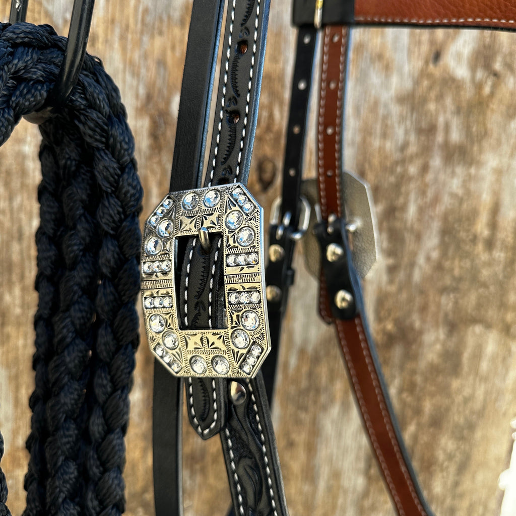 Black V-Brow Clear Loping Hackamore #LHK103 — view 4