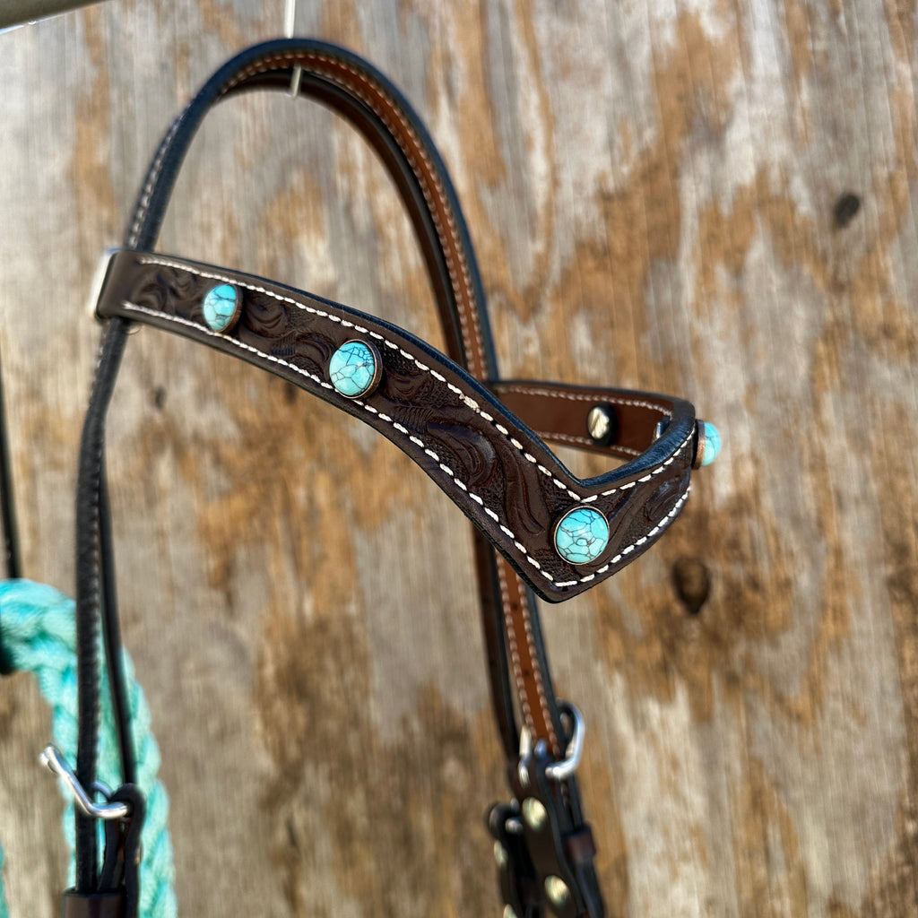 Black V-Brow Turquoise Loping Hackamore #LHK104 — view 2