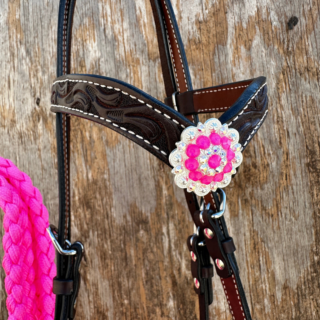 Black V-Brow Neon Pink Loping Hackamore #LHK101 — view 3