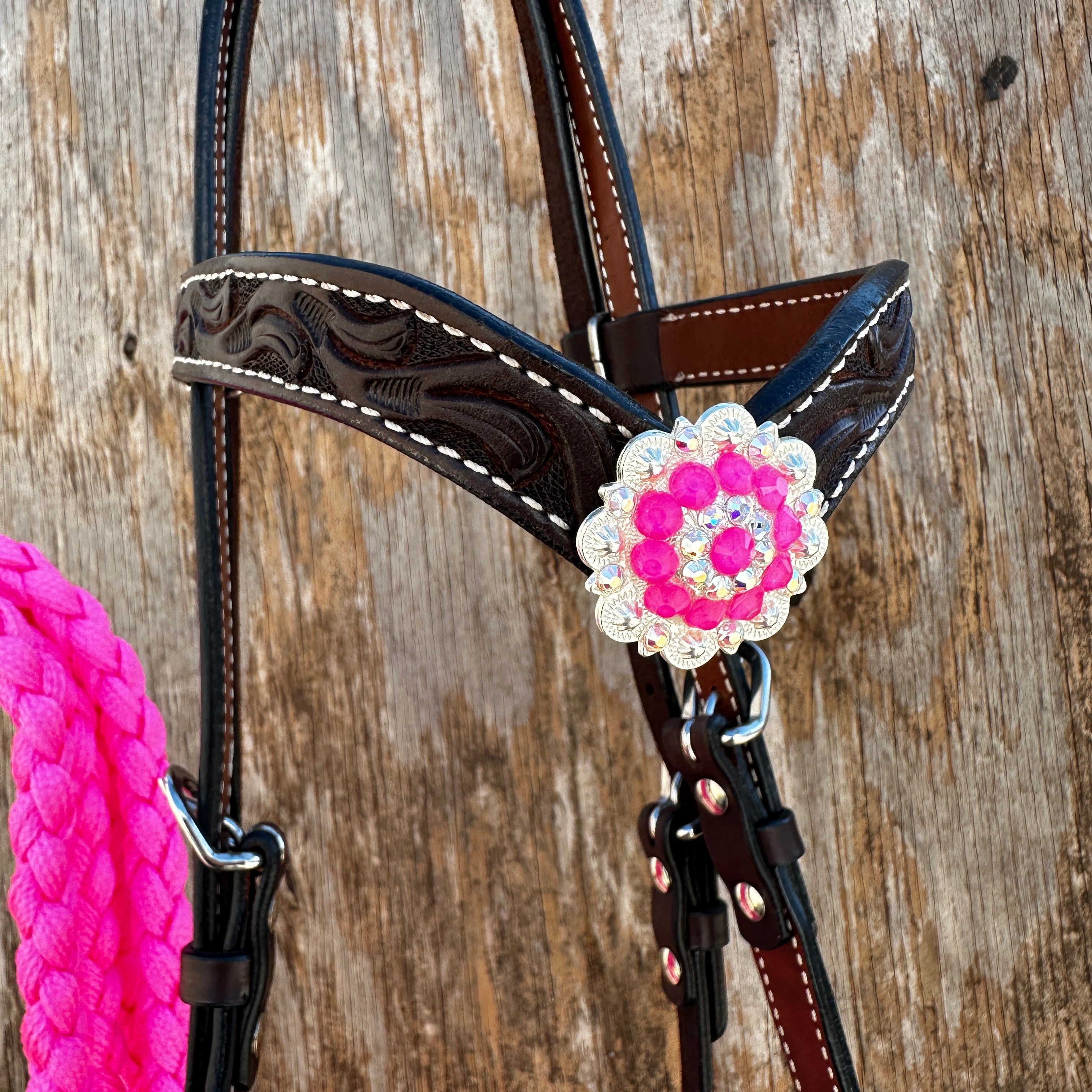 Black V-Brow Neon Pink Loping Hackamore #LHK101 — view 3