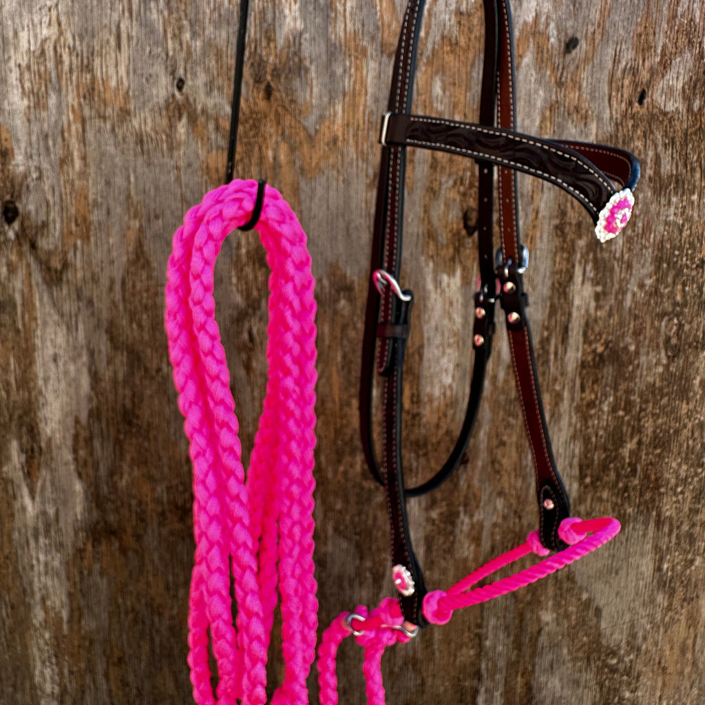 Black V-Brow Neon Pink Loping Hackamore #LHK101 — view 2