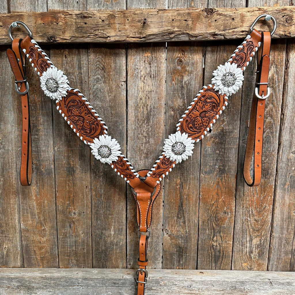 Light Oil Whipstitch White Daisy One Ear/ Breastcollar Tack Set #OEBC519 — view 5