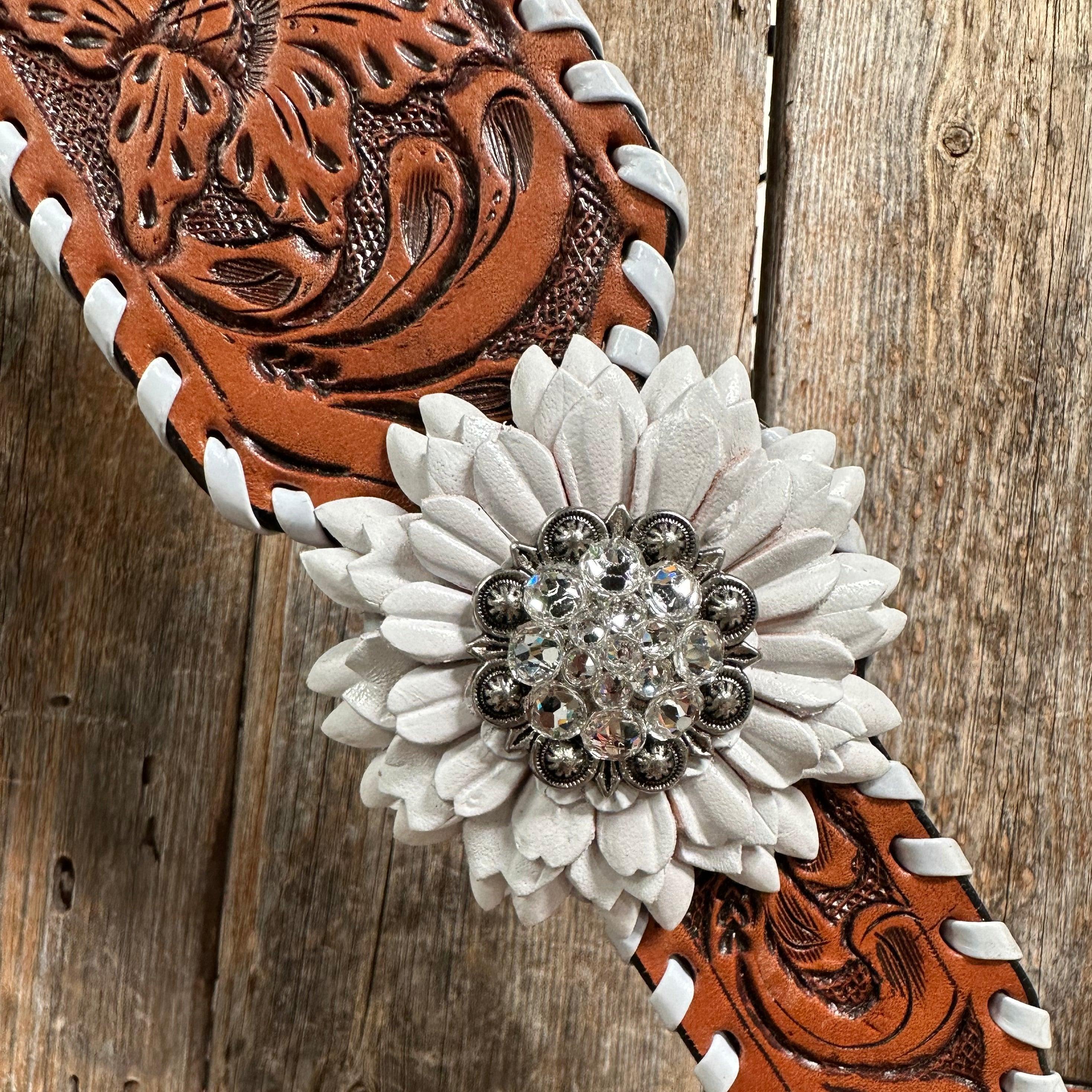 Light Oil Whipstitch White Daisy One Ear/ Breastcollar Tack Set #OEBC519 — view 7