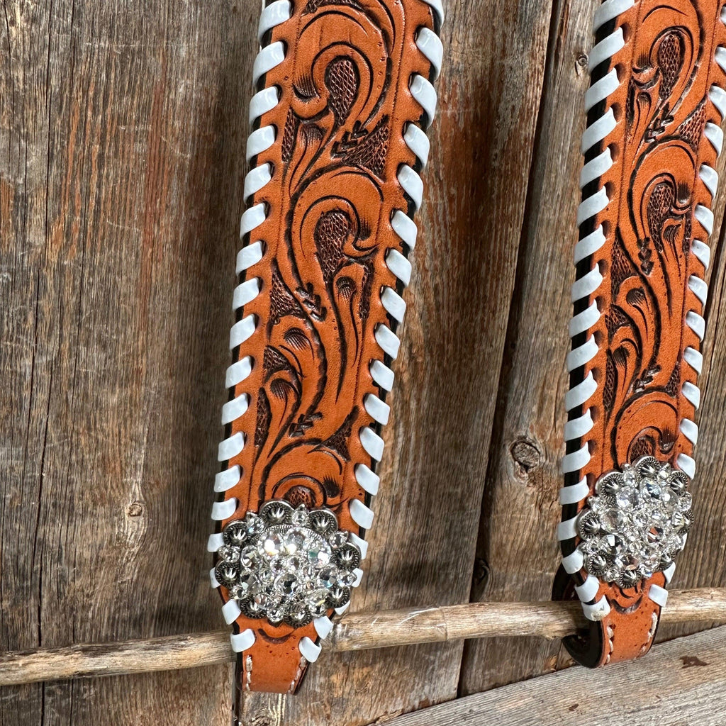 Light Oil Whipstitch White Daisy One Ear/ Breastcollar Tack Set #OEBC519 — view 4