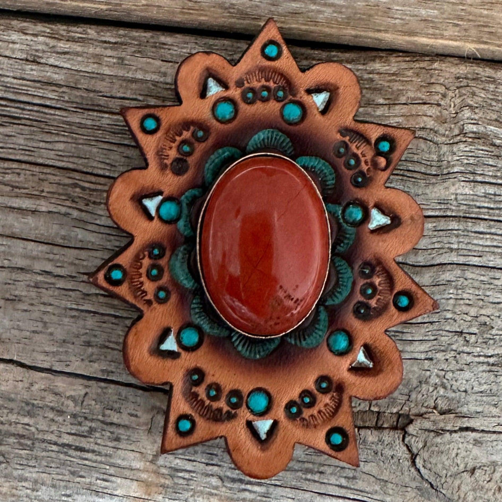 Leather Rosette Starburst - Rust Cabochon Western Concho R110CABRU