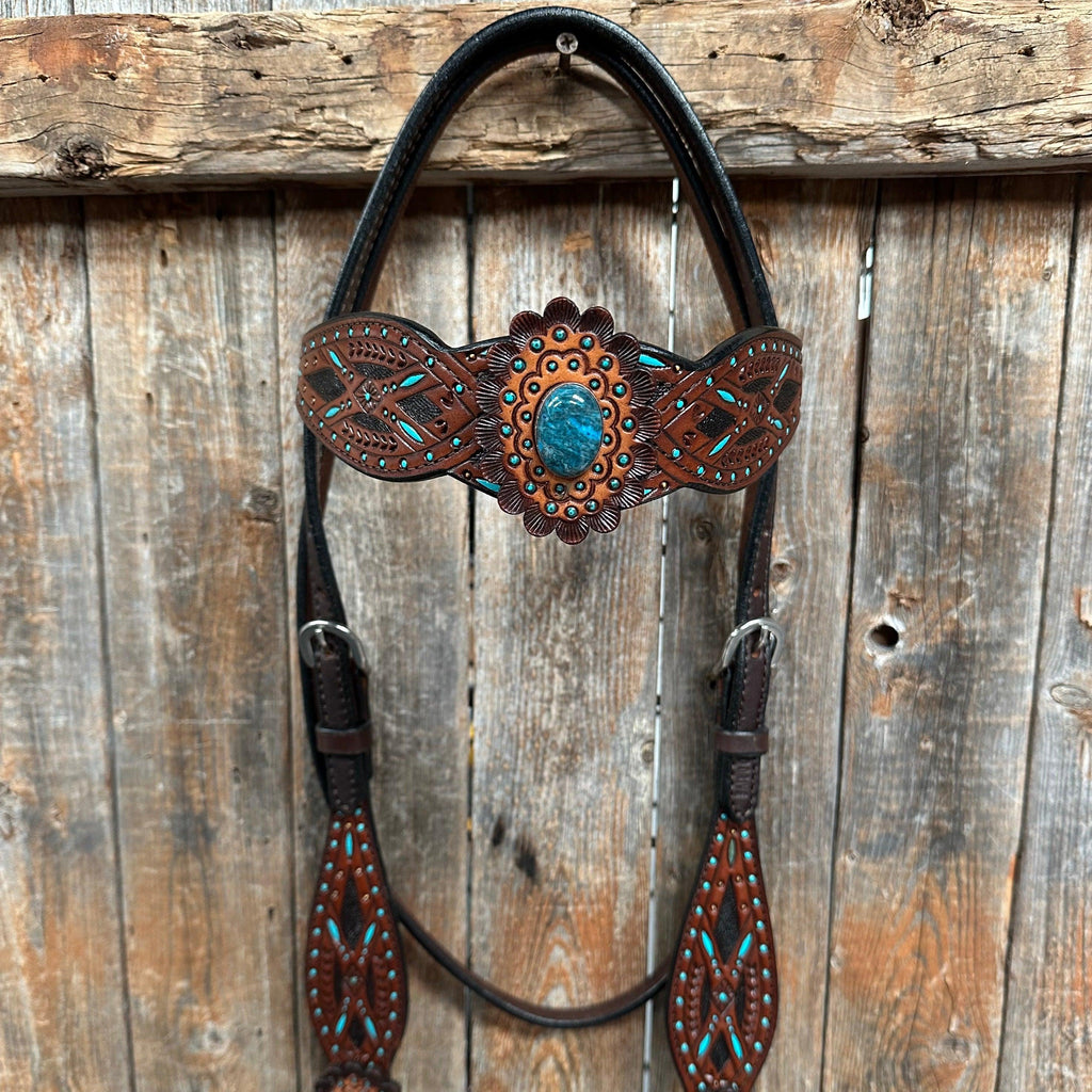 Dark Oil Hand Painted Blue Rosettes Browband/ Breastcollar Tack Set #BBBC522 — view 2