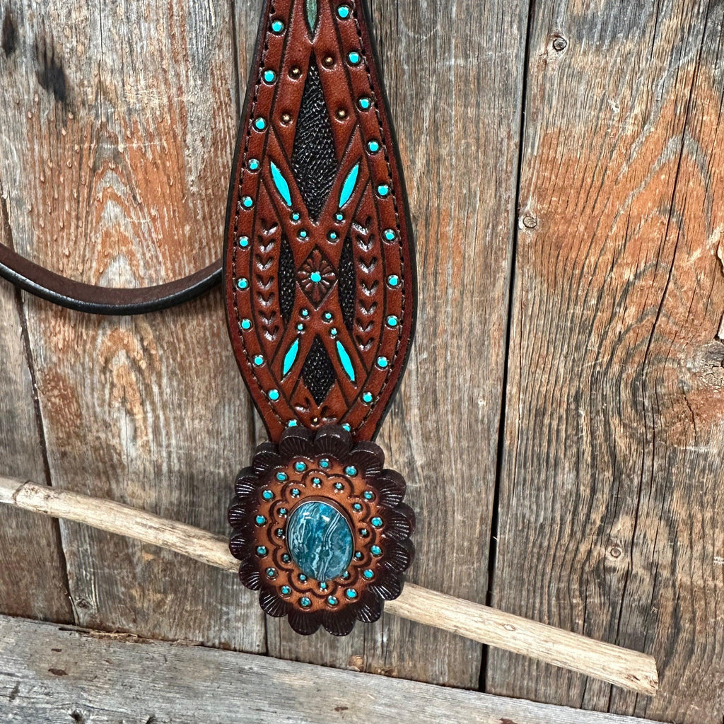 Dark Oil Hand Painted Blue Rosettes Browband/ Breastcollar Tack Set #BBBC522 — view 4